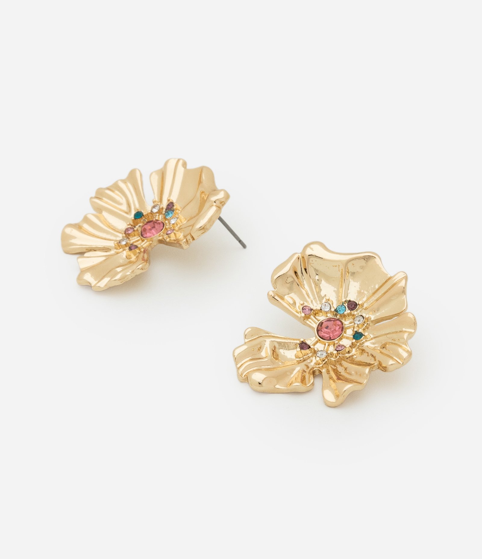 Brinco Botão com Forma de Flor e Strass no Miolo Dourado 2