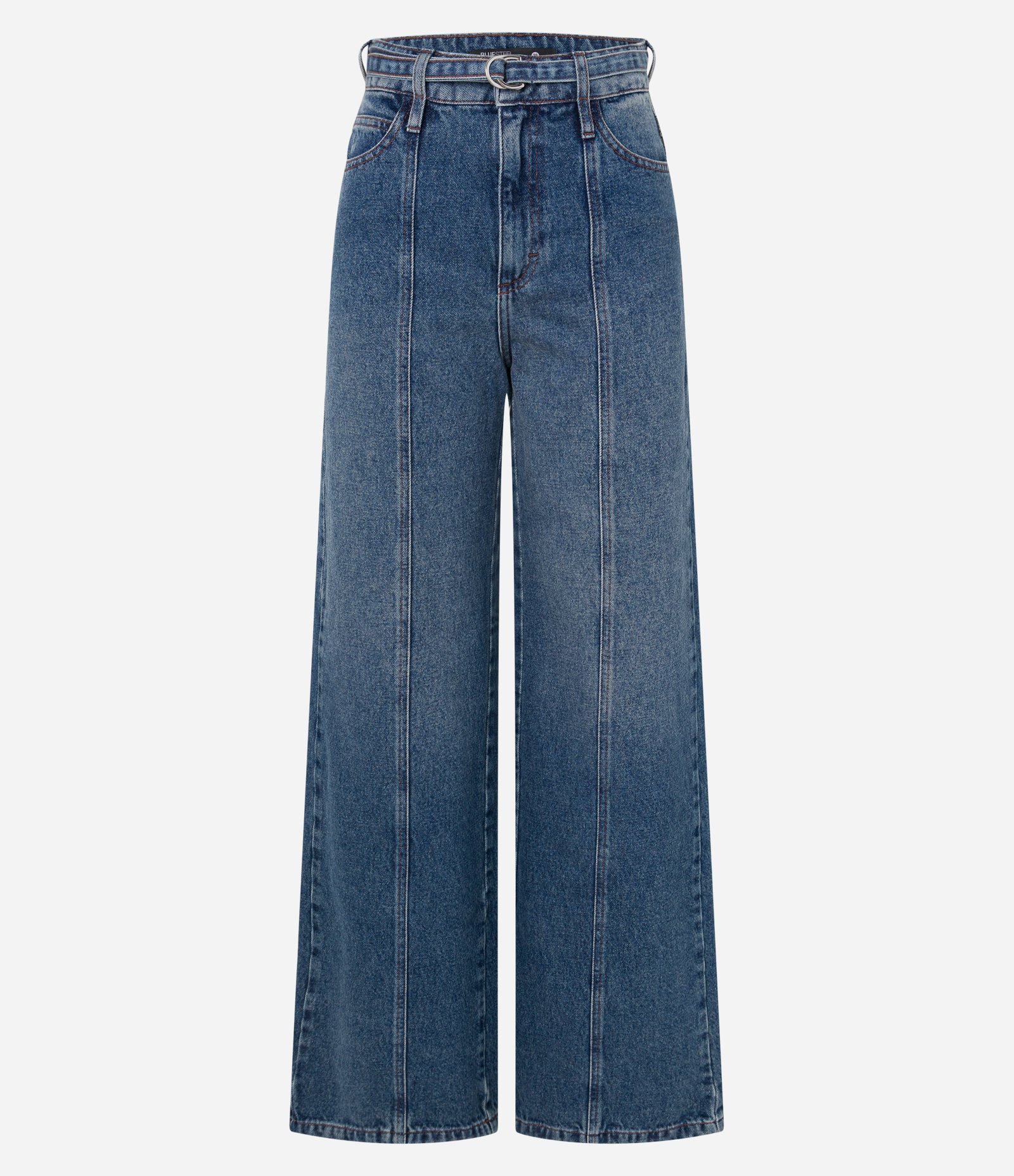 Calça Wide Leg em Jeans com Recote Frontal Azul 5