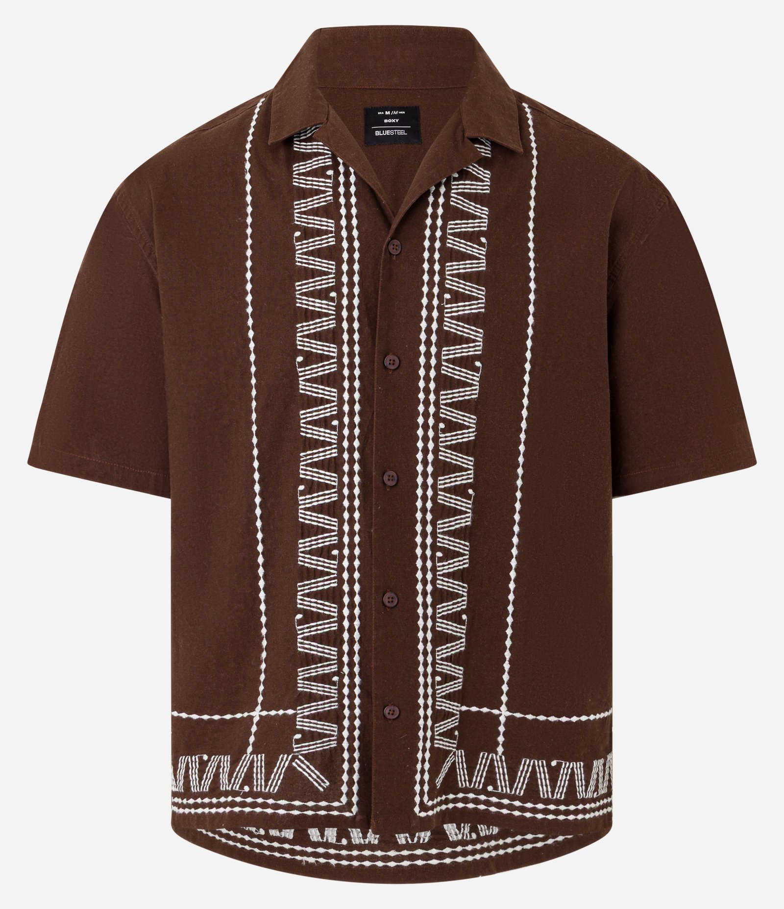 Camisa Boxy em Tricoline com Bordado e Textura Bowling Marrom 7