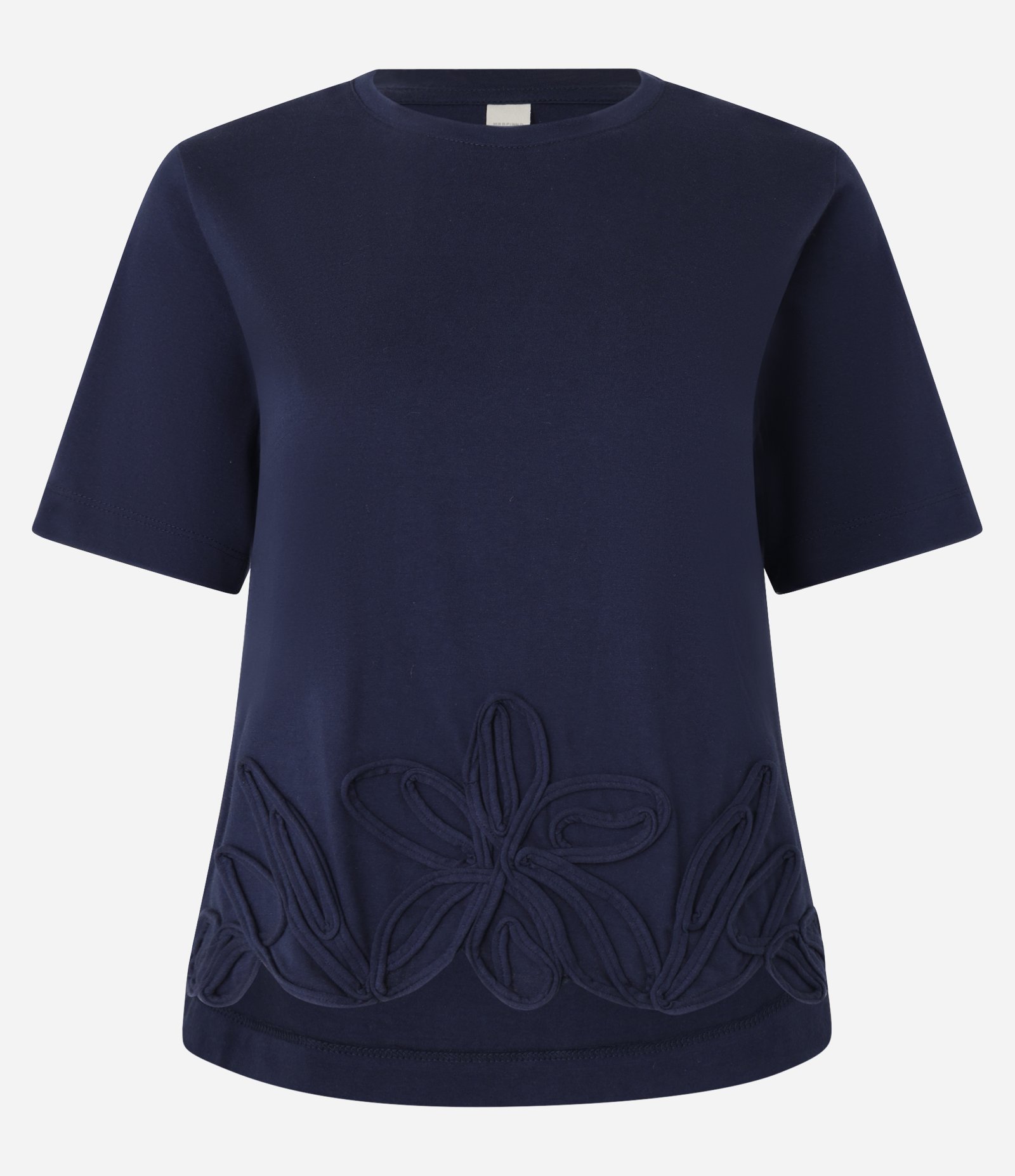 Blusa T-Shirt em Algodão com Bordado Floral na Barra Azul Escuro 5