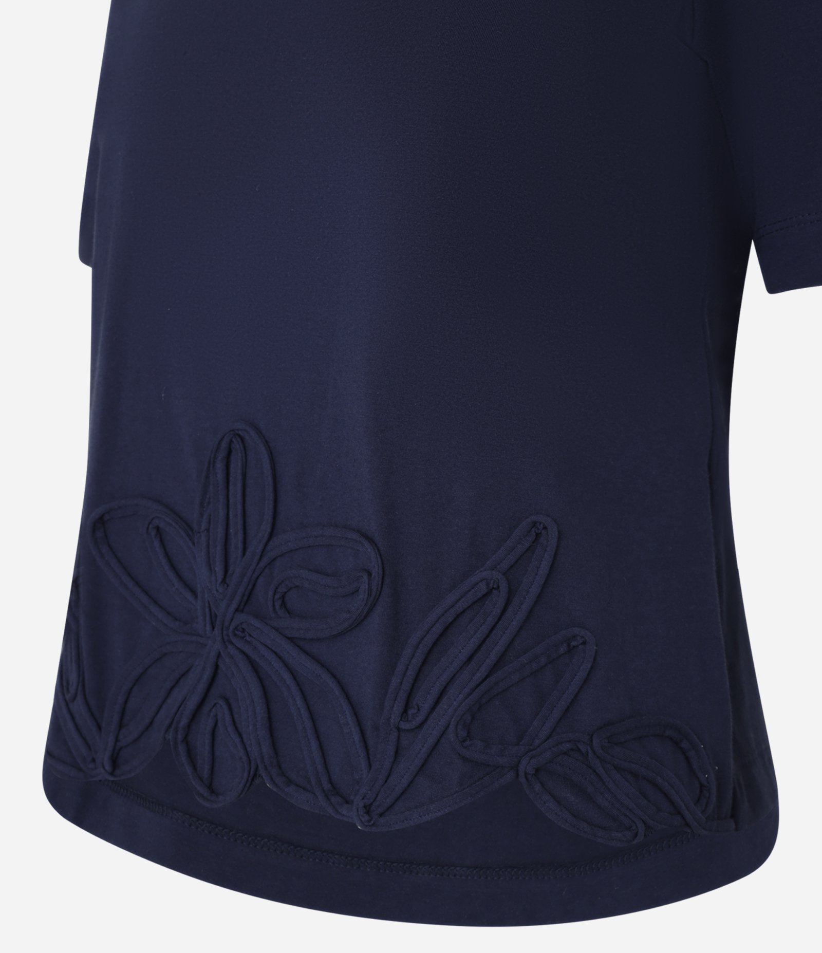 Blusa T-Shirt em Algodão com Bordado Floral na Barra Azul Escuro 6