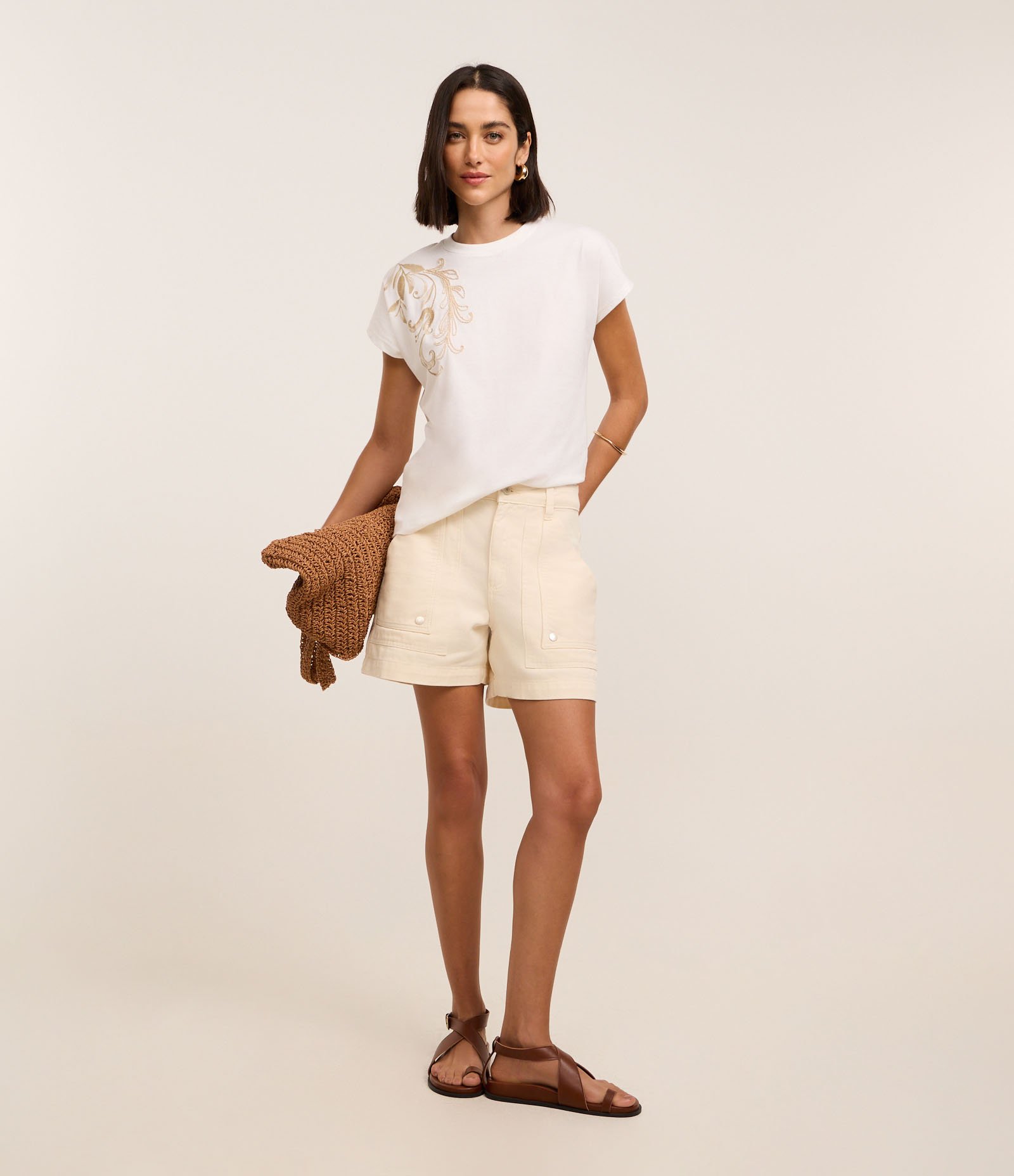 Blusa em Algodão com Estampa e Bordado Floral com Folhagem Branco 3