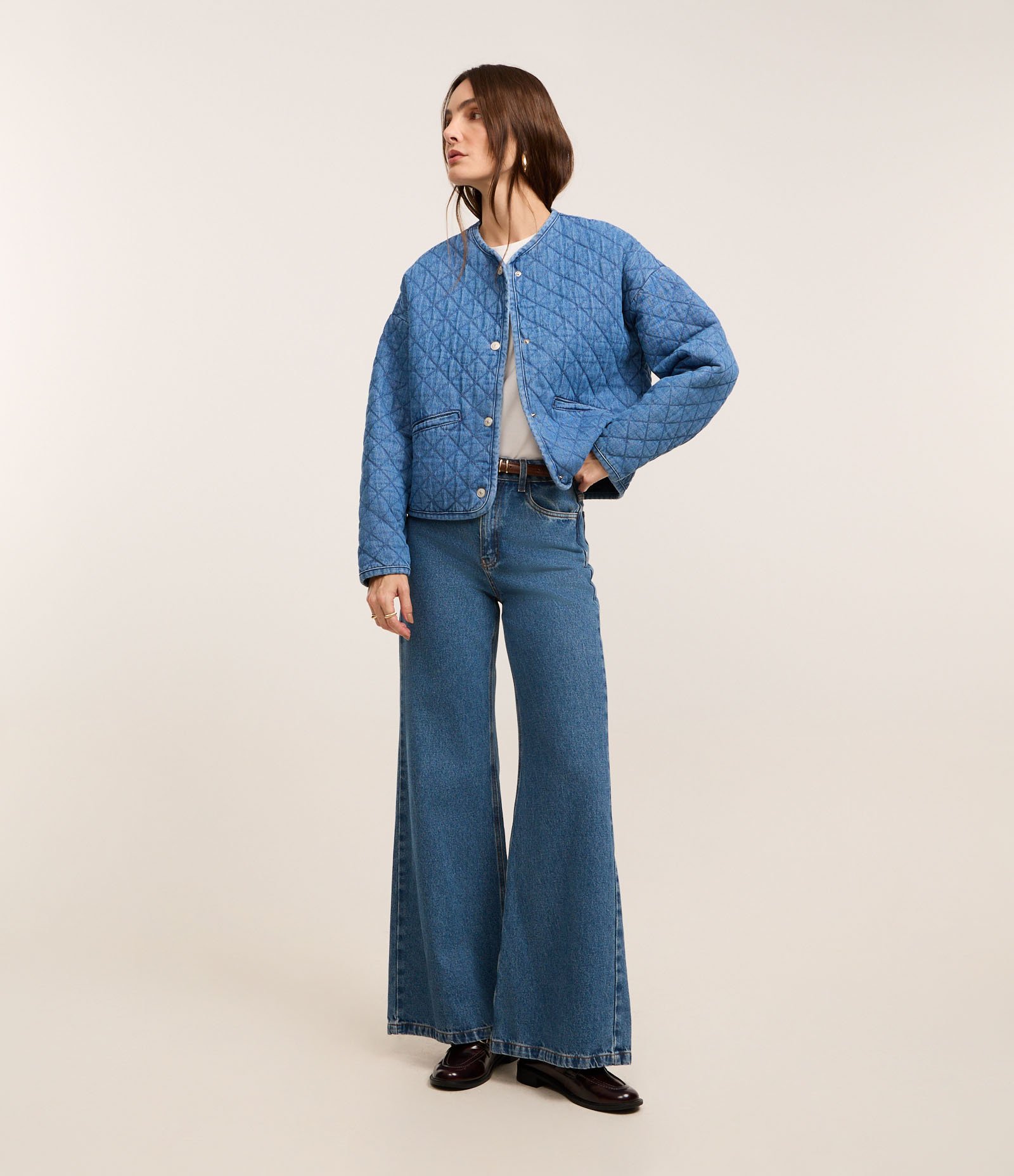 Jaqueta Bomber em Jeans Matelasse com Bolsos Embutidos Azul 2