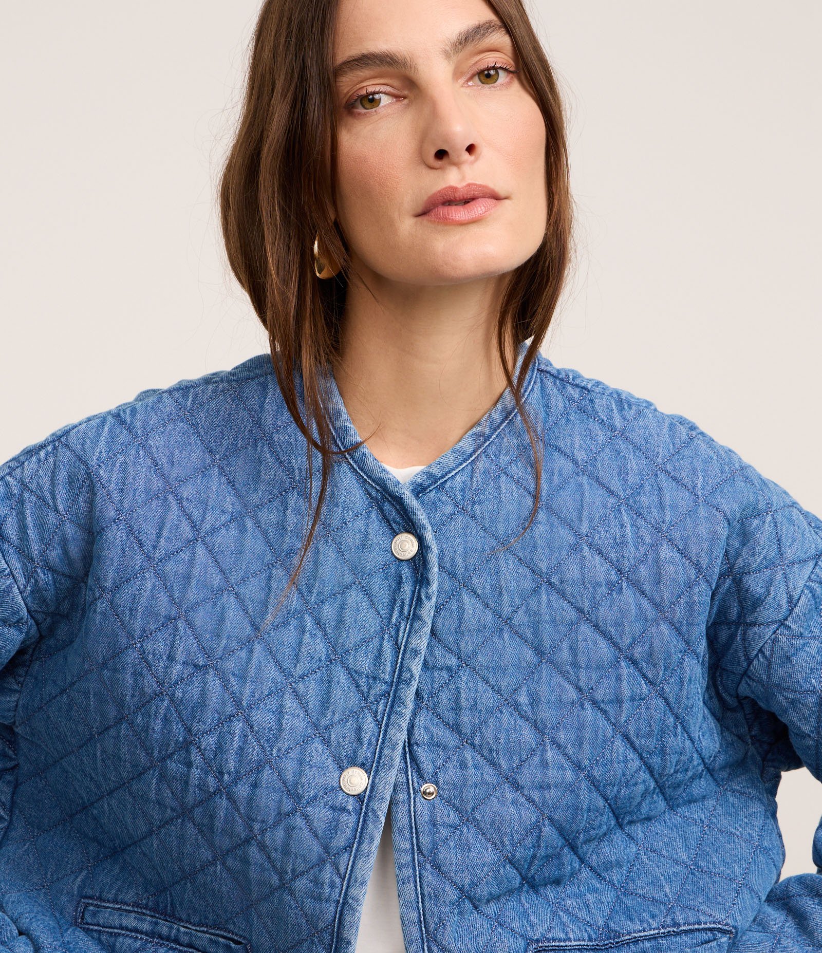 Jaqueta Bomber em Jeans Matelasse com Bolsos Embutidos Azul 3