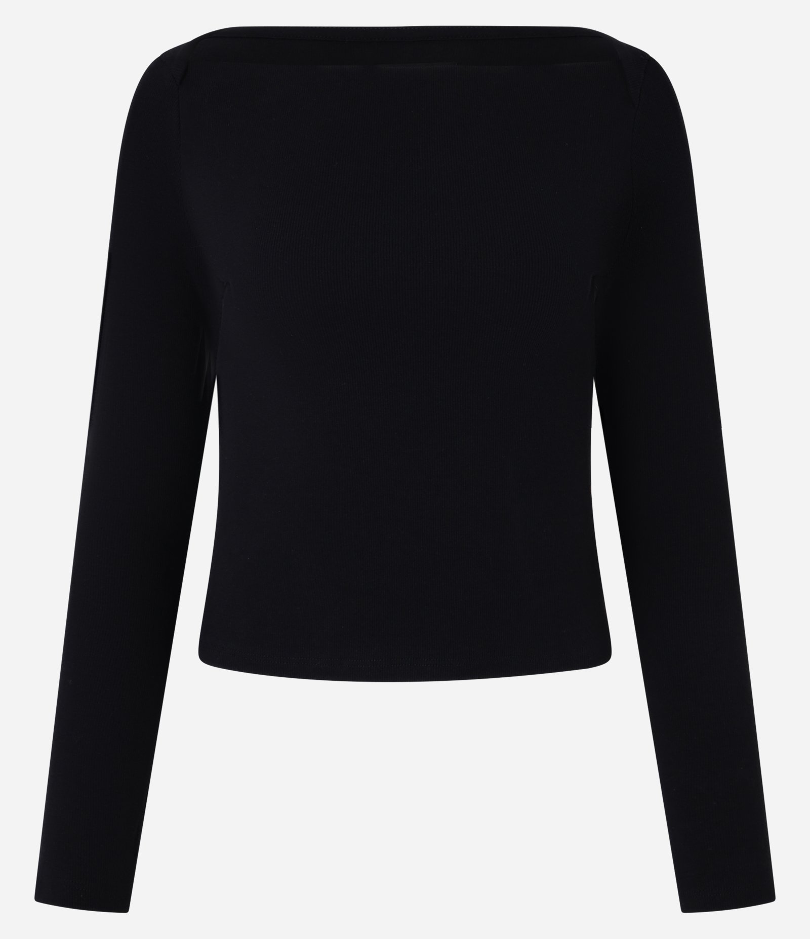 Blusa em Ribana com Decote Reto e Manga Longa Preto 1