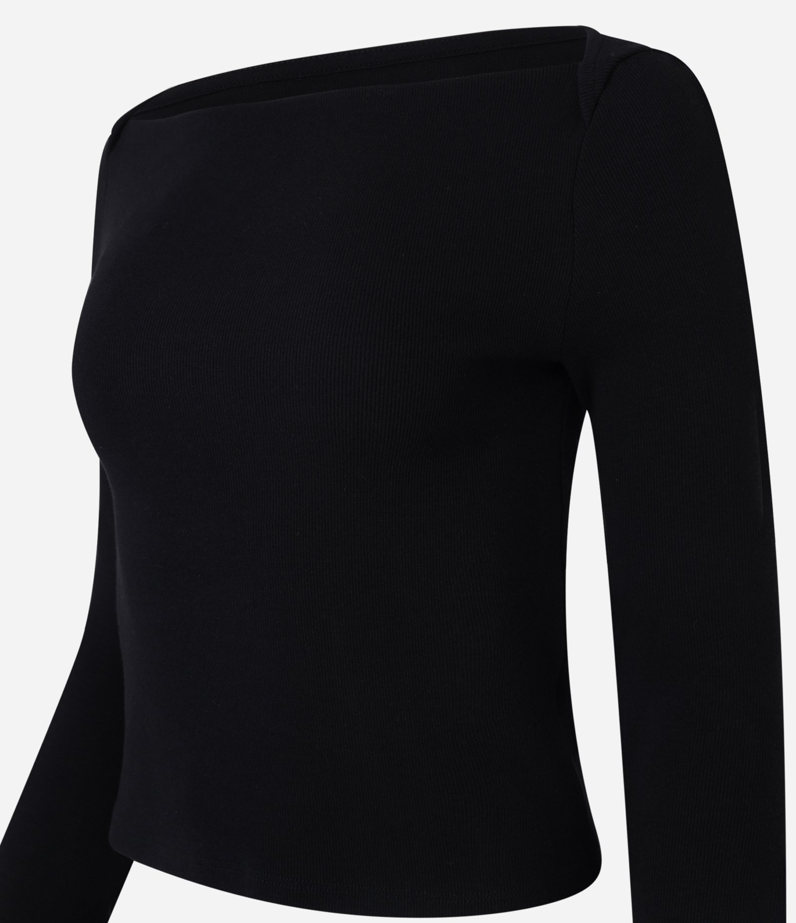 Blusa em Ribana com Decote Reto e Manga Longa Preto 2