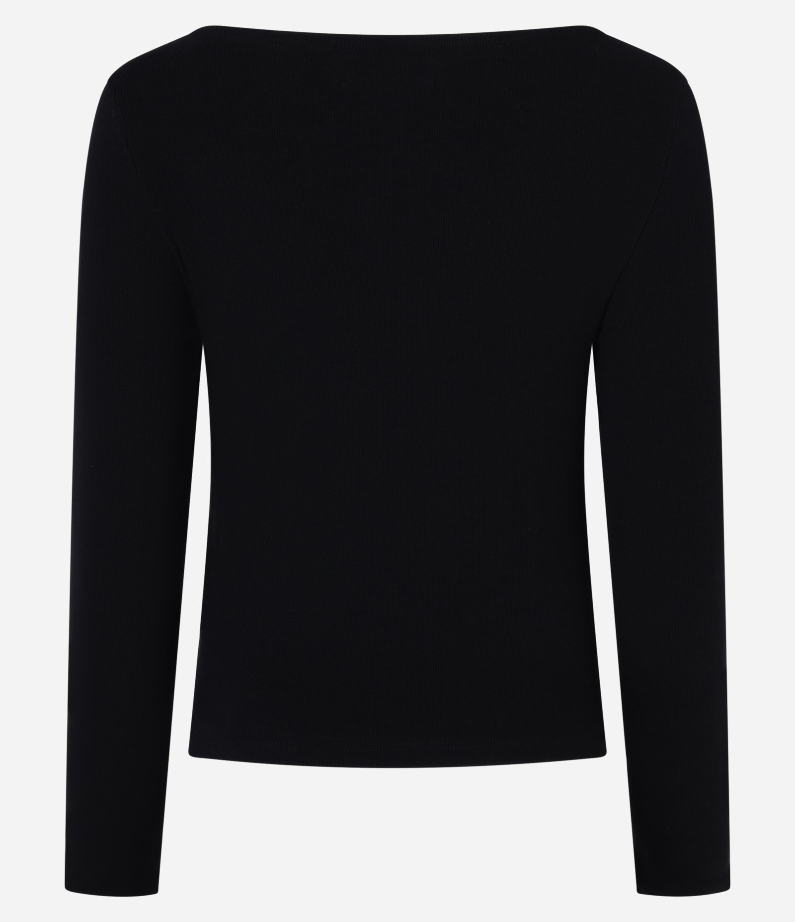 Blusa em Ribana com Decote Reto e Manga Longa Preto 3