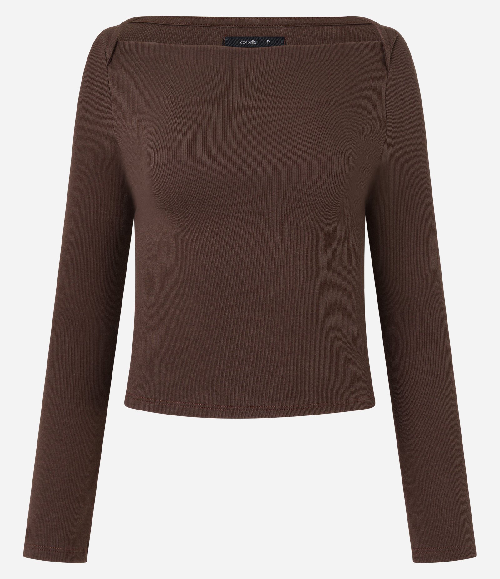 Blusa em Ribana com Decote Reto e Manga Longa Marrom 1