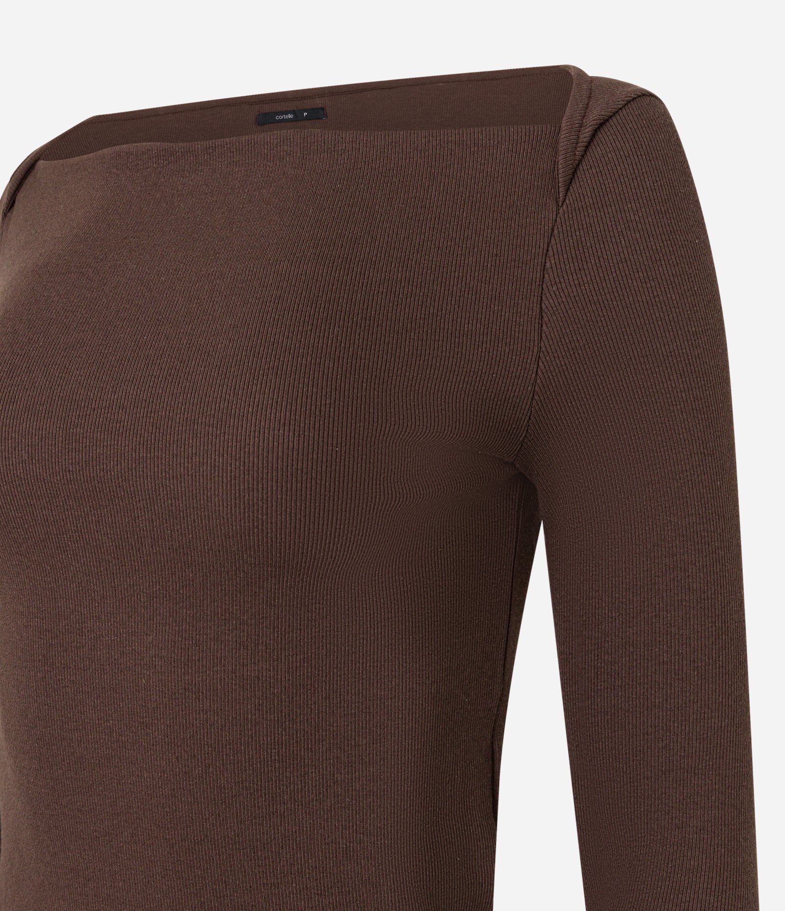 Blusa em Ribana com Decote Reto e Manga Longa Marrom 2