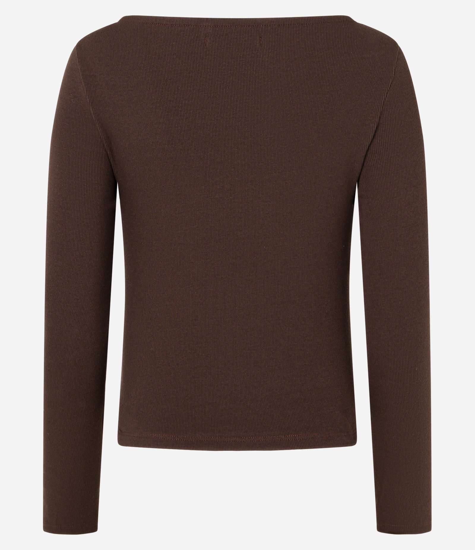 Blusa em Ribana com Decote Reto e Manga Longa Marrom 3