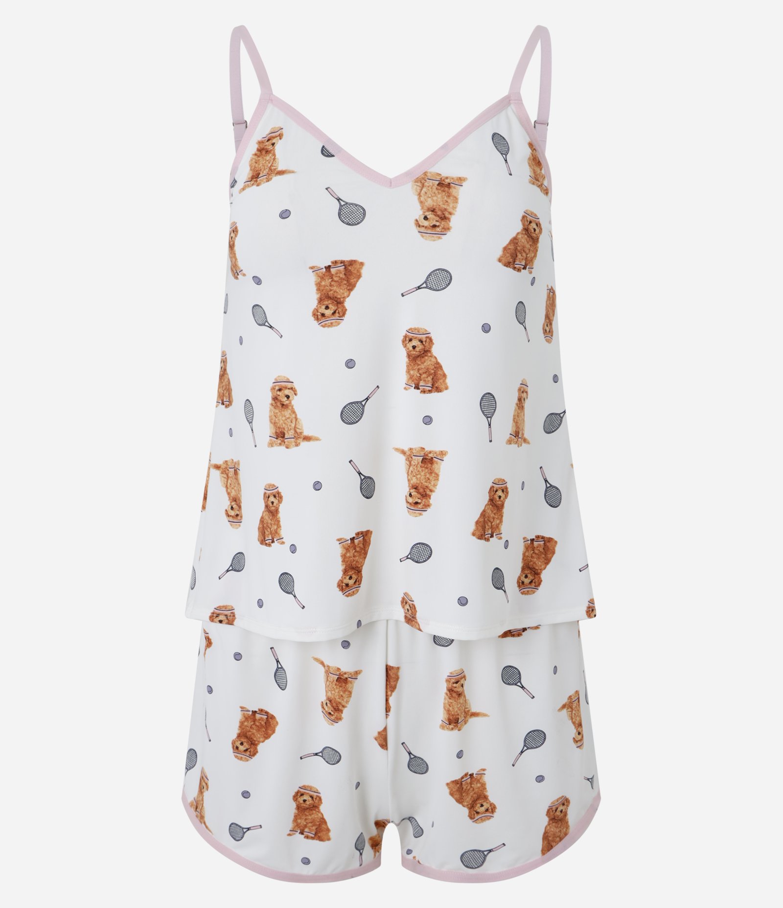 Pijama Short Doll em Microfibra com Estampa de Cachorro Tenista Branco 4