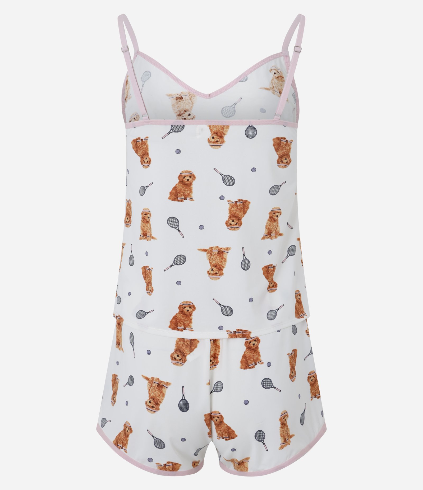 Pijama Short Doll em Microfibra com Estampa de Cachorro Tenista Branco 5