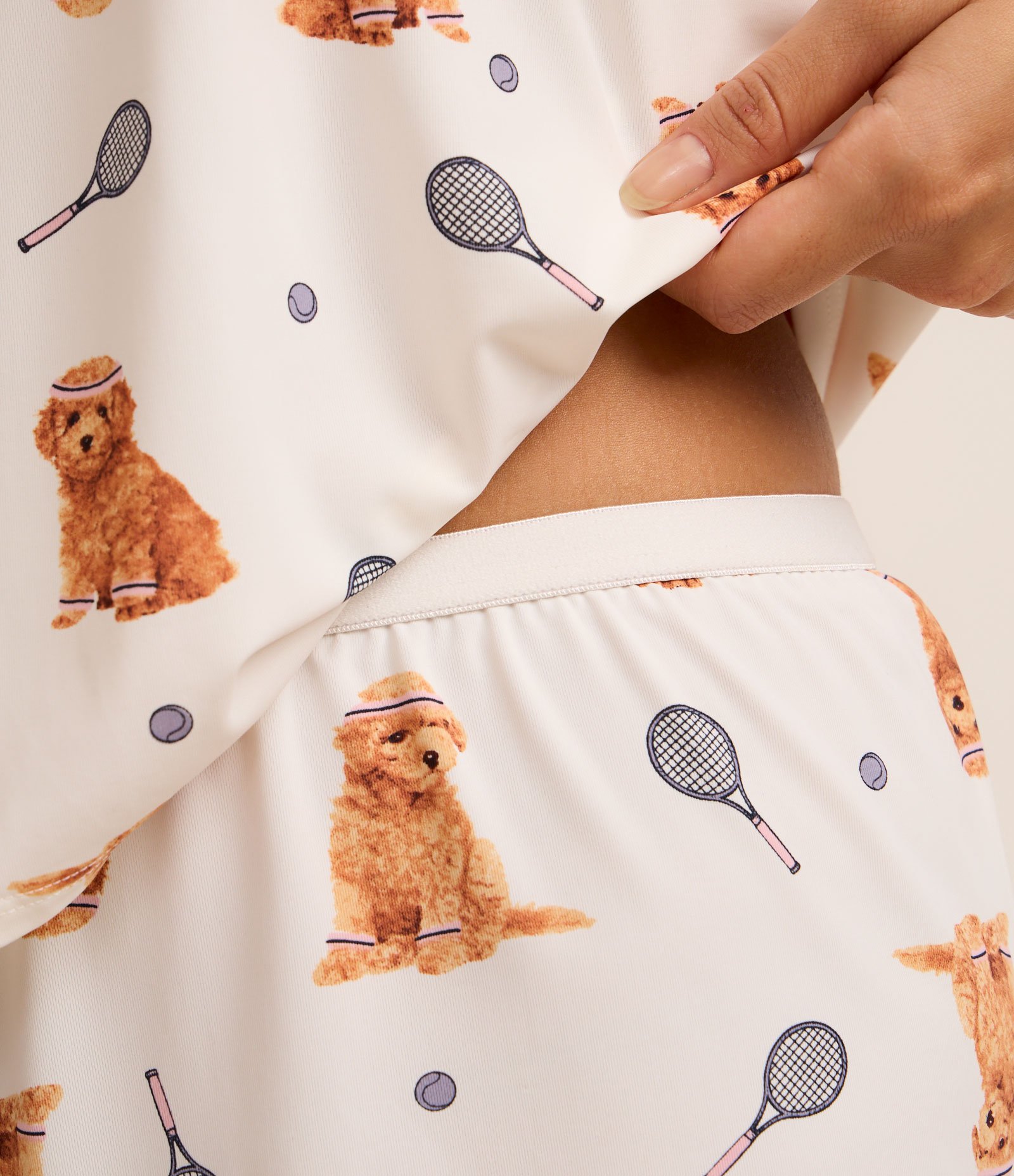 Pijama Short Doll em Microfibra com Estampa de Cachorro Tenista Branco 2