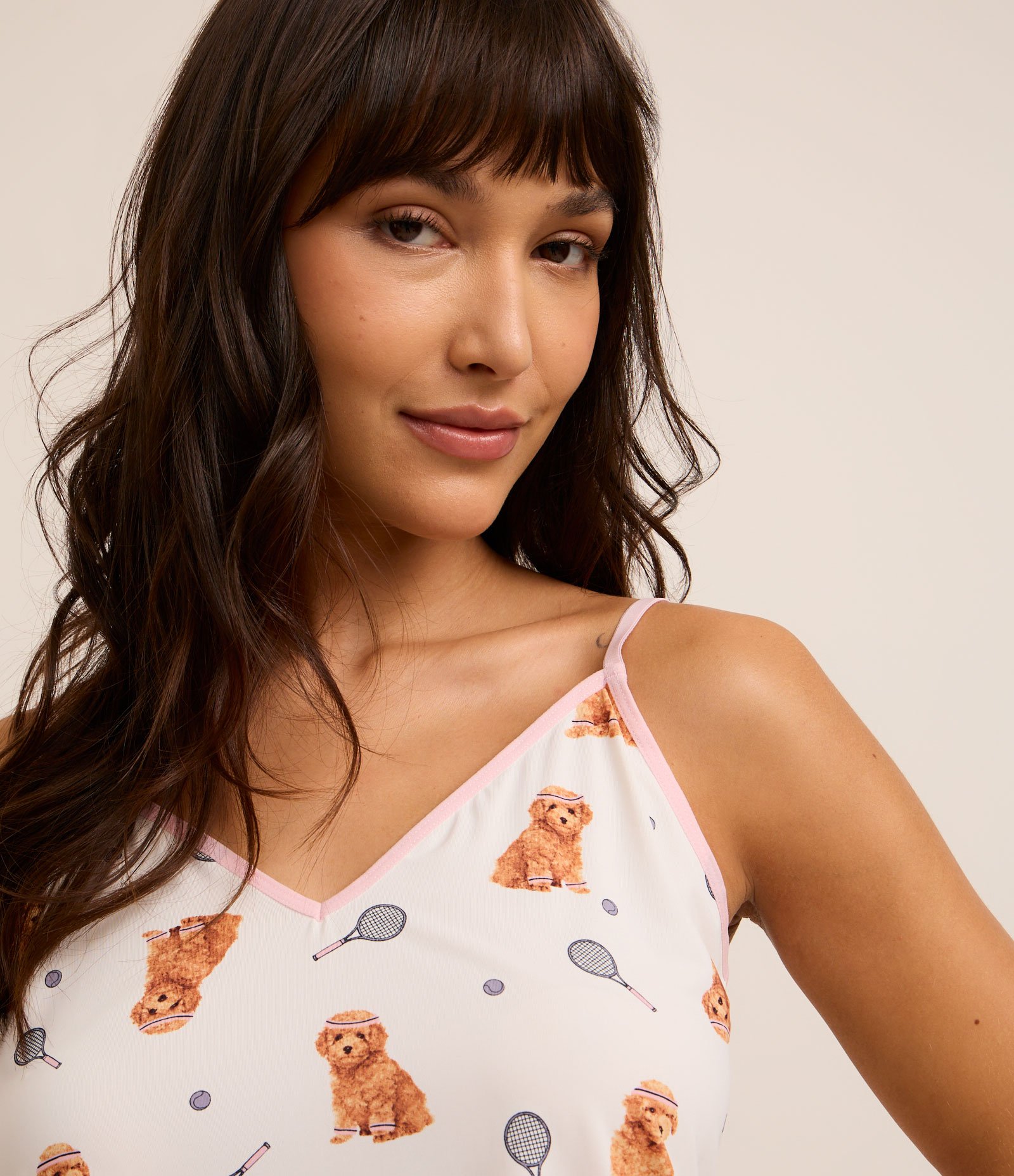 Pijama Short Doll em Microfibra com Estampa de Cachorro Tenista Branco 3