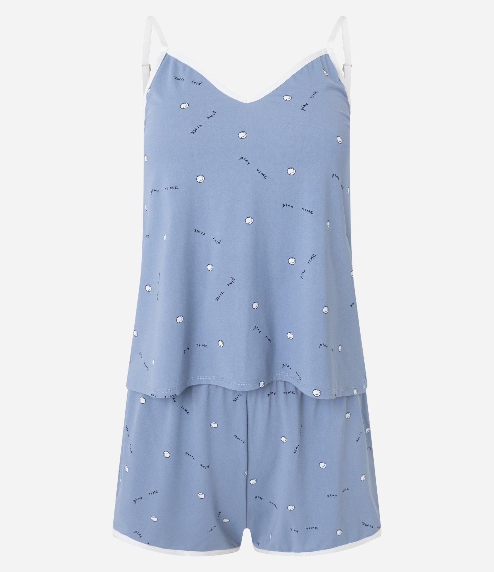 Pijama Short Doll em Microfibra com Estampa Bolinha de Beisebol e Alcinha Azul 4