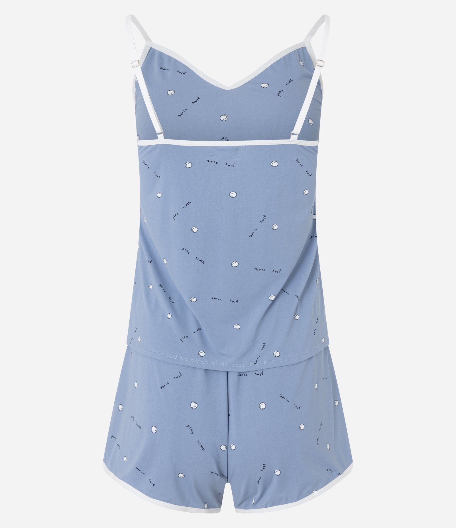 Pijama Short Doll em Microfibra com Estampa Bolinha de Beisebol e Alcinha Azul 5