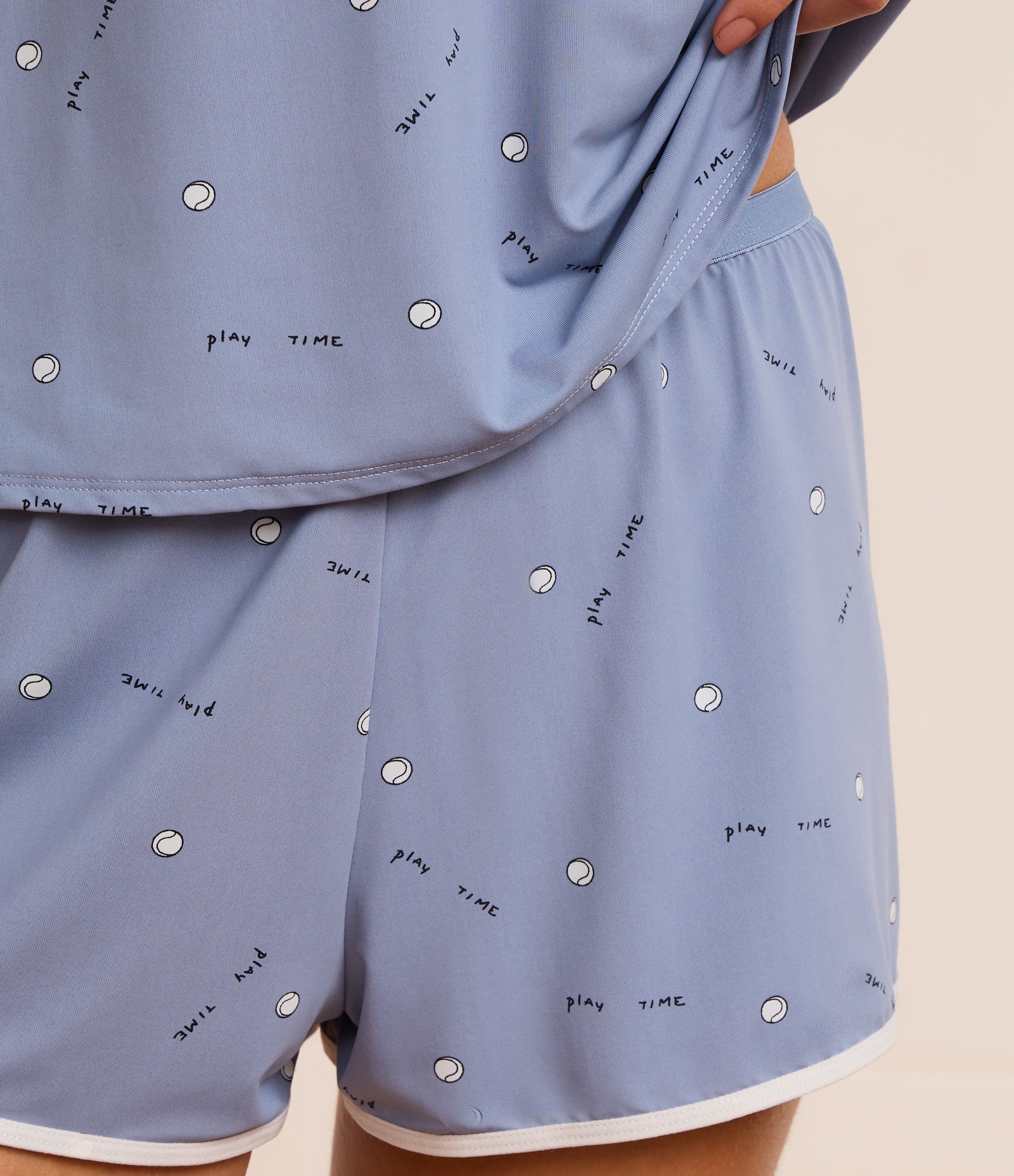 Pijama Short Doll em Microfibra com Estampa Bolinha de Beisebol e Alcinha Azul 3