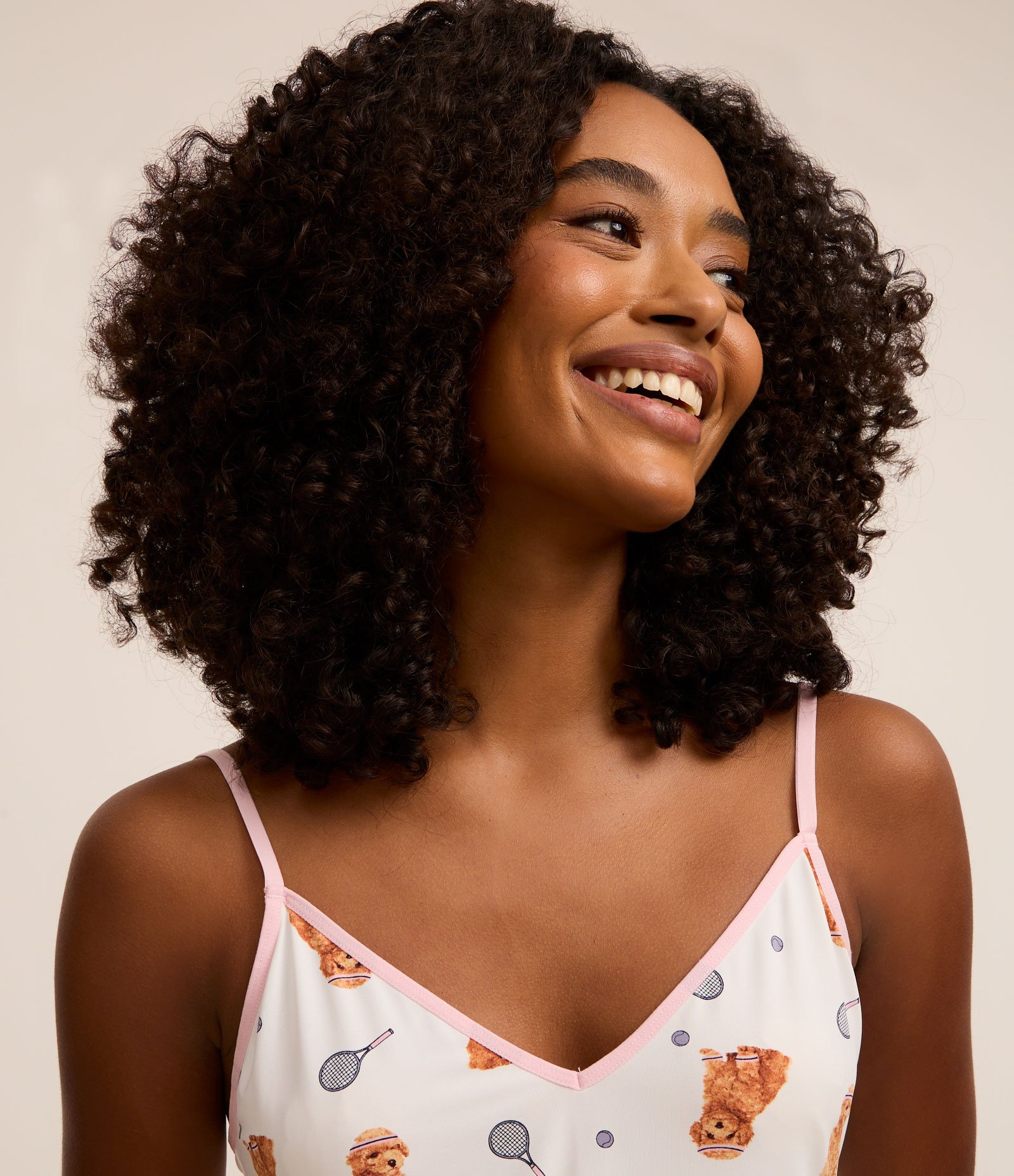 Camisola de Alcinha em Microfibra com Estampa de Cachorro Tenista Branco 2