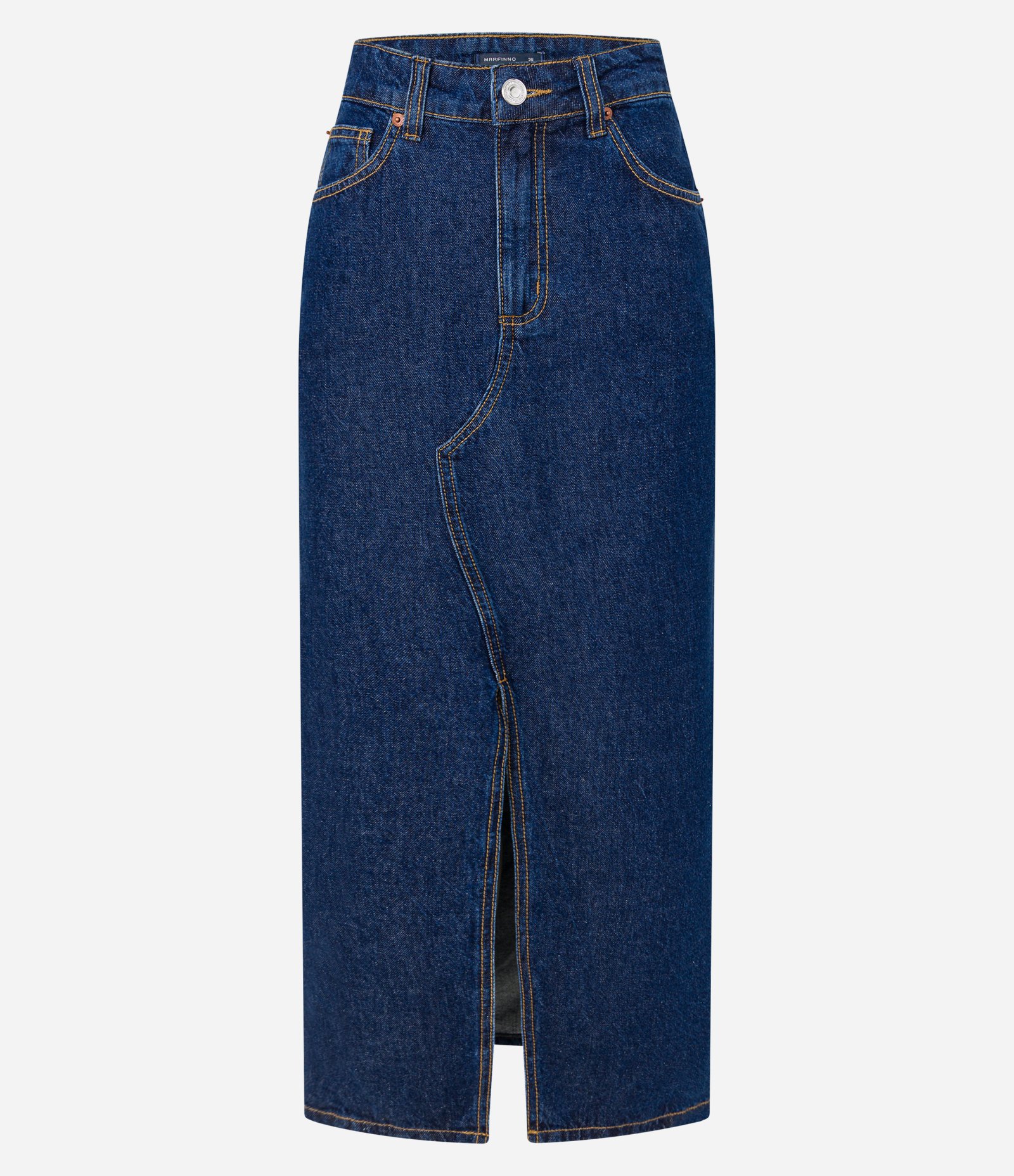 Saia New Midi Jeans com Fenda Frontal Azul Escuro 5