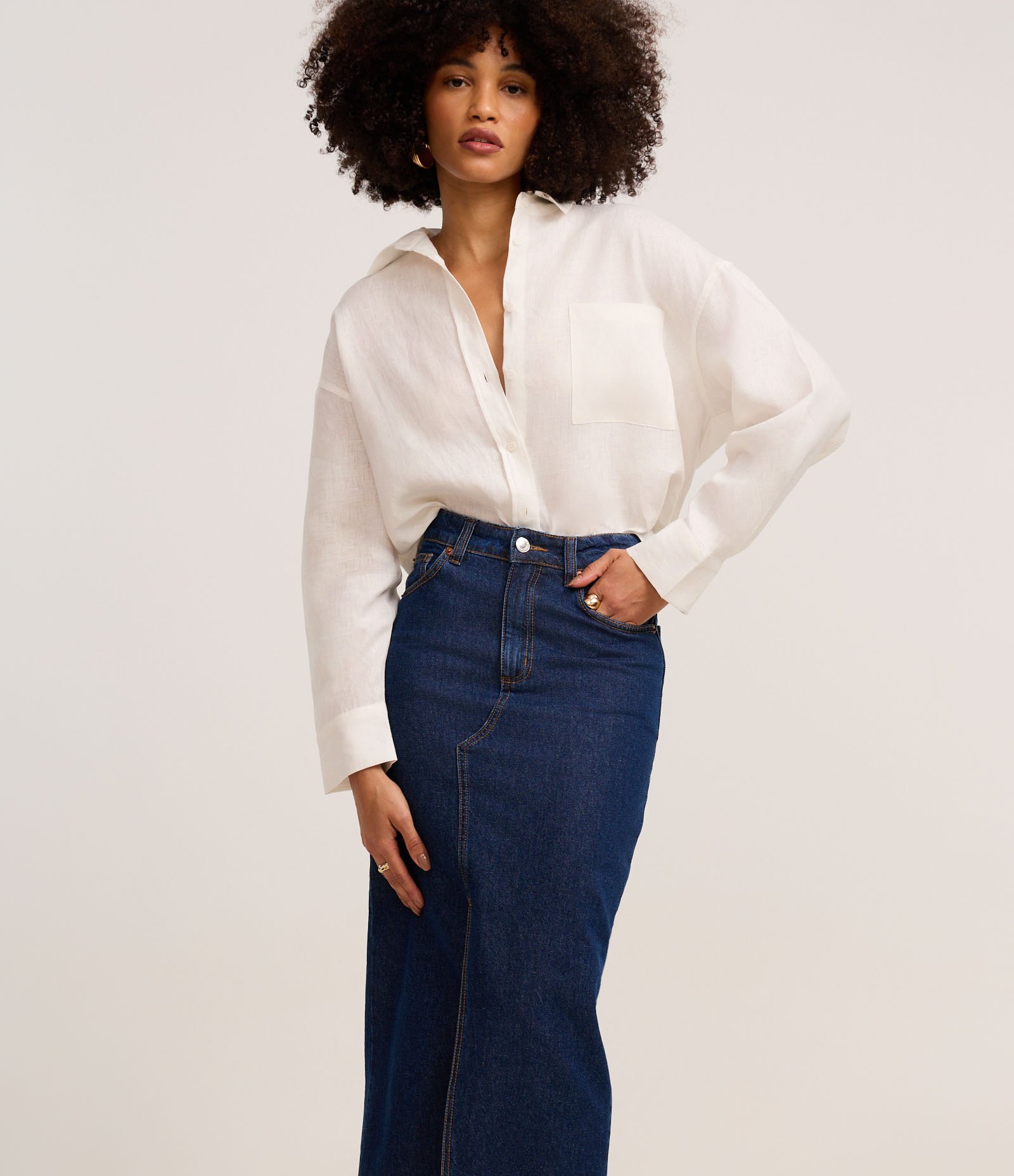 Saia New Midi Jeans com Fenda Frontal Azul Escuro 2