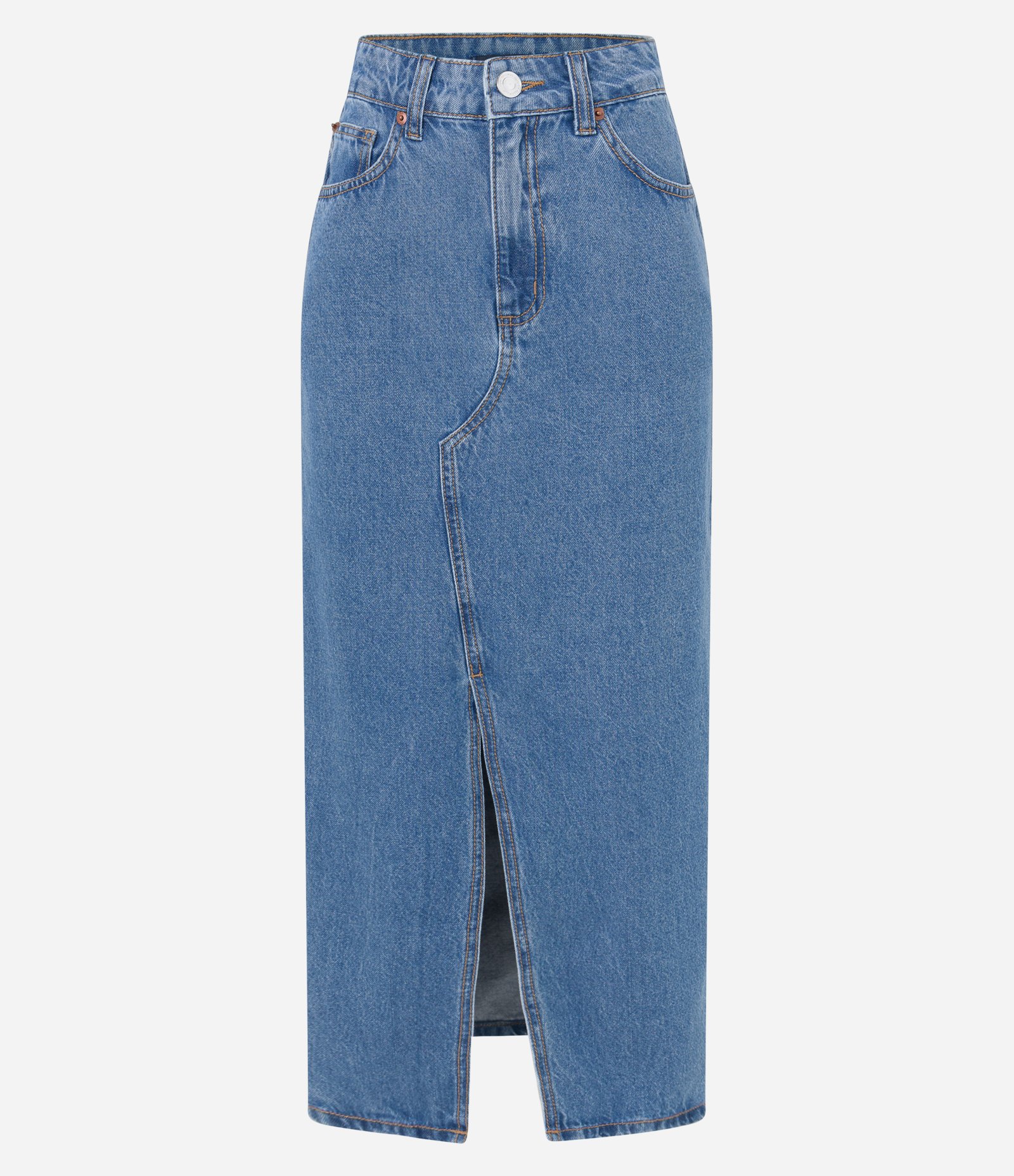 Saia New Midi Jeans com Fenda Frontal 5