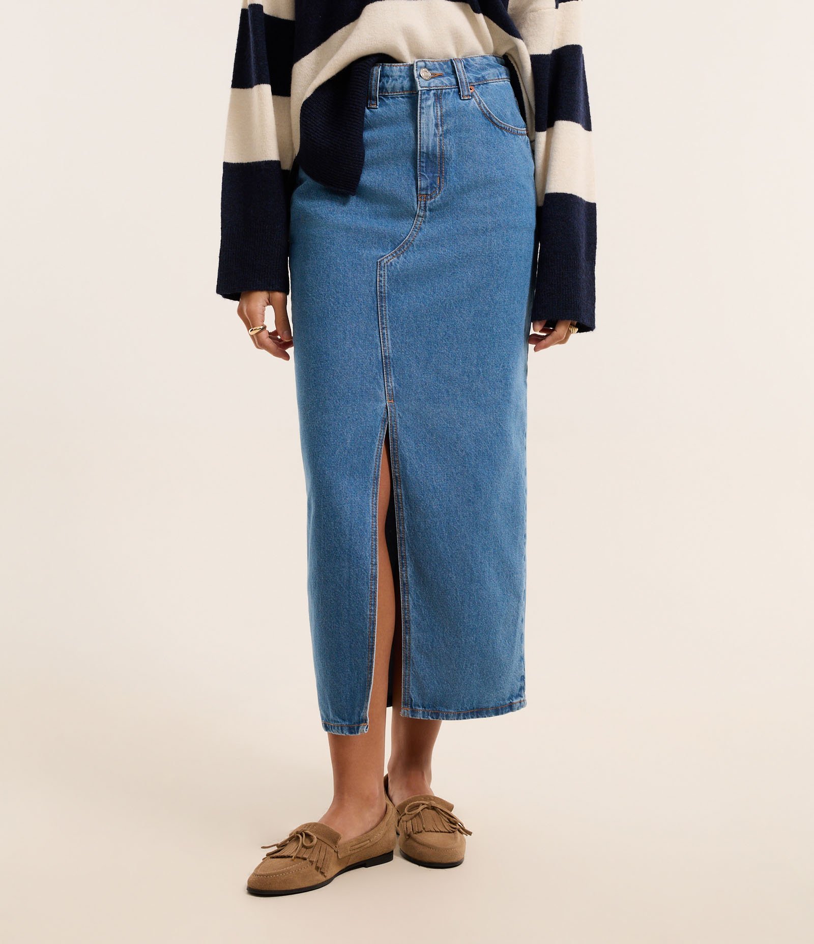 Saia New Midi Jeans com Fenda Frontal 3