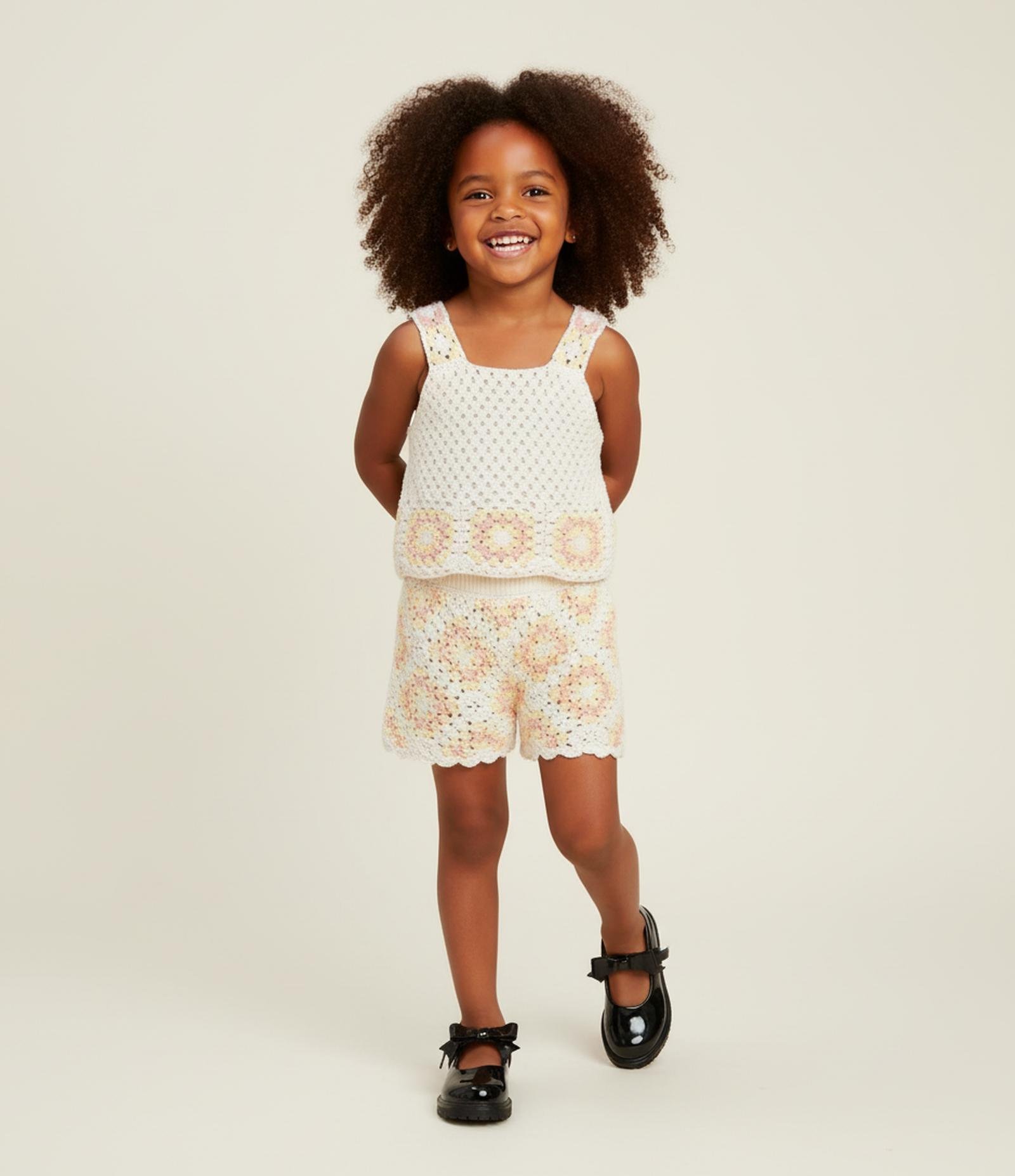 Blusa Infantil com Efeito Crochê e Flores - Tam 1 A 5 Anos Bege 1