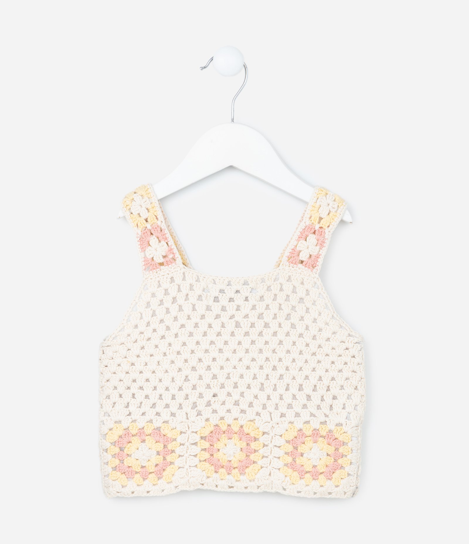 Blusa Infantil com Efeito Crochê e Flores - Tam 1 A 5 Anos Bege 3