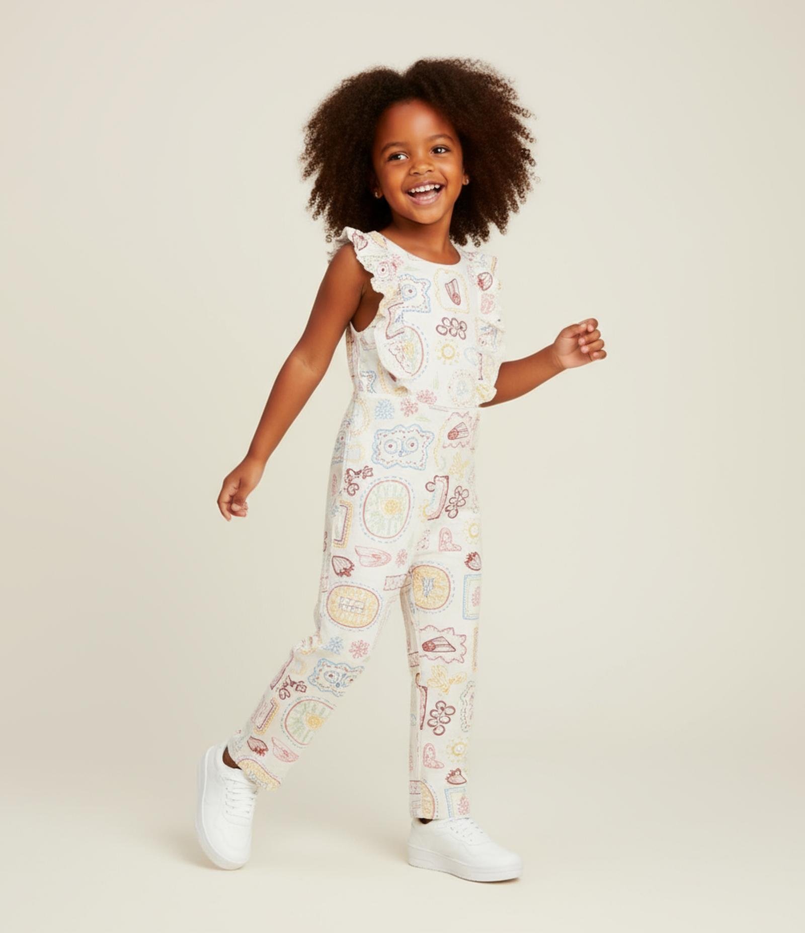 Macacão Infantil Texturizado com Babadinhos - Tam 1 a 6 Anos Bege 1