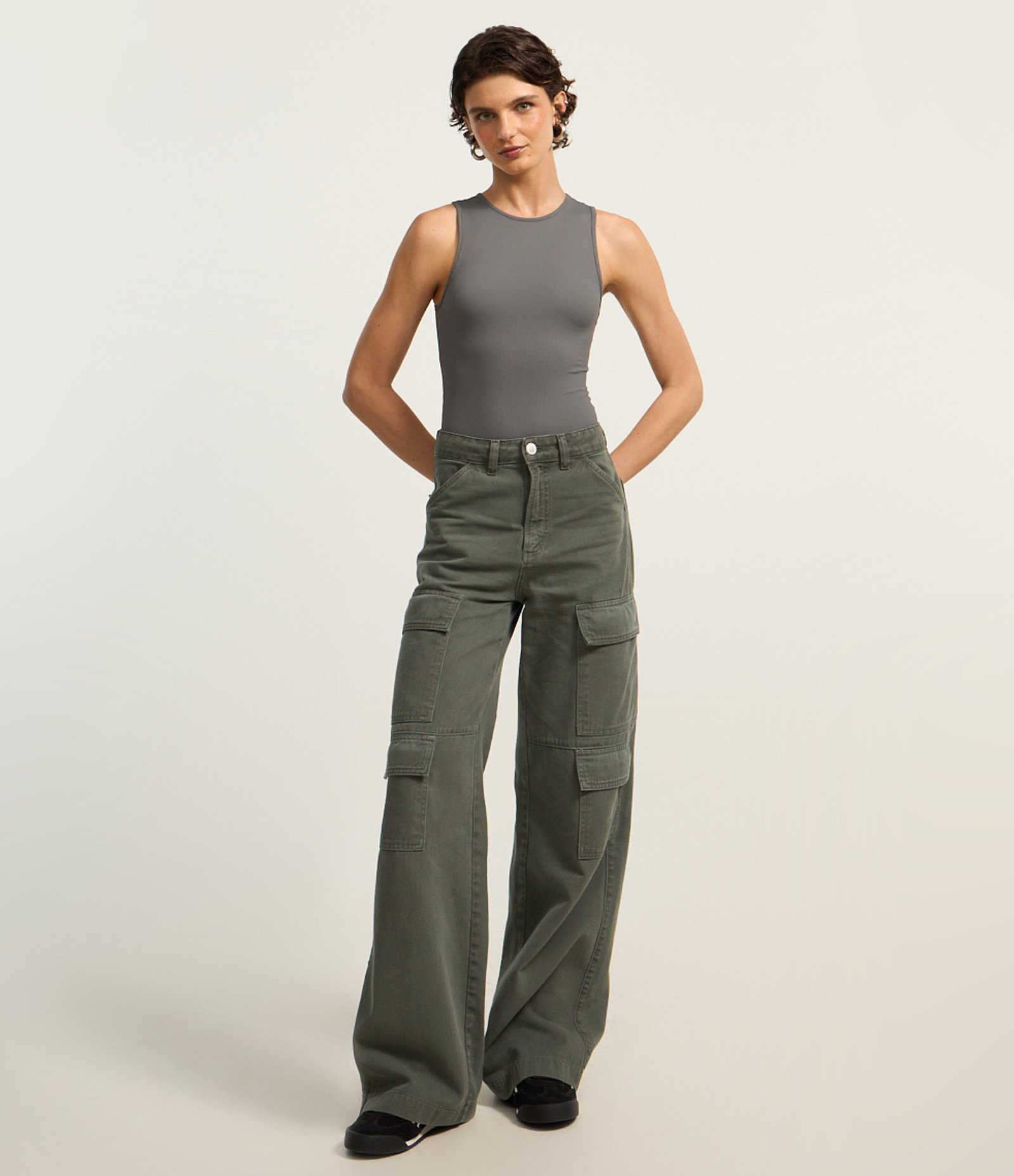 Body sem Manga em Ribana de Poliamida Cinza 2