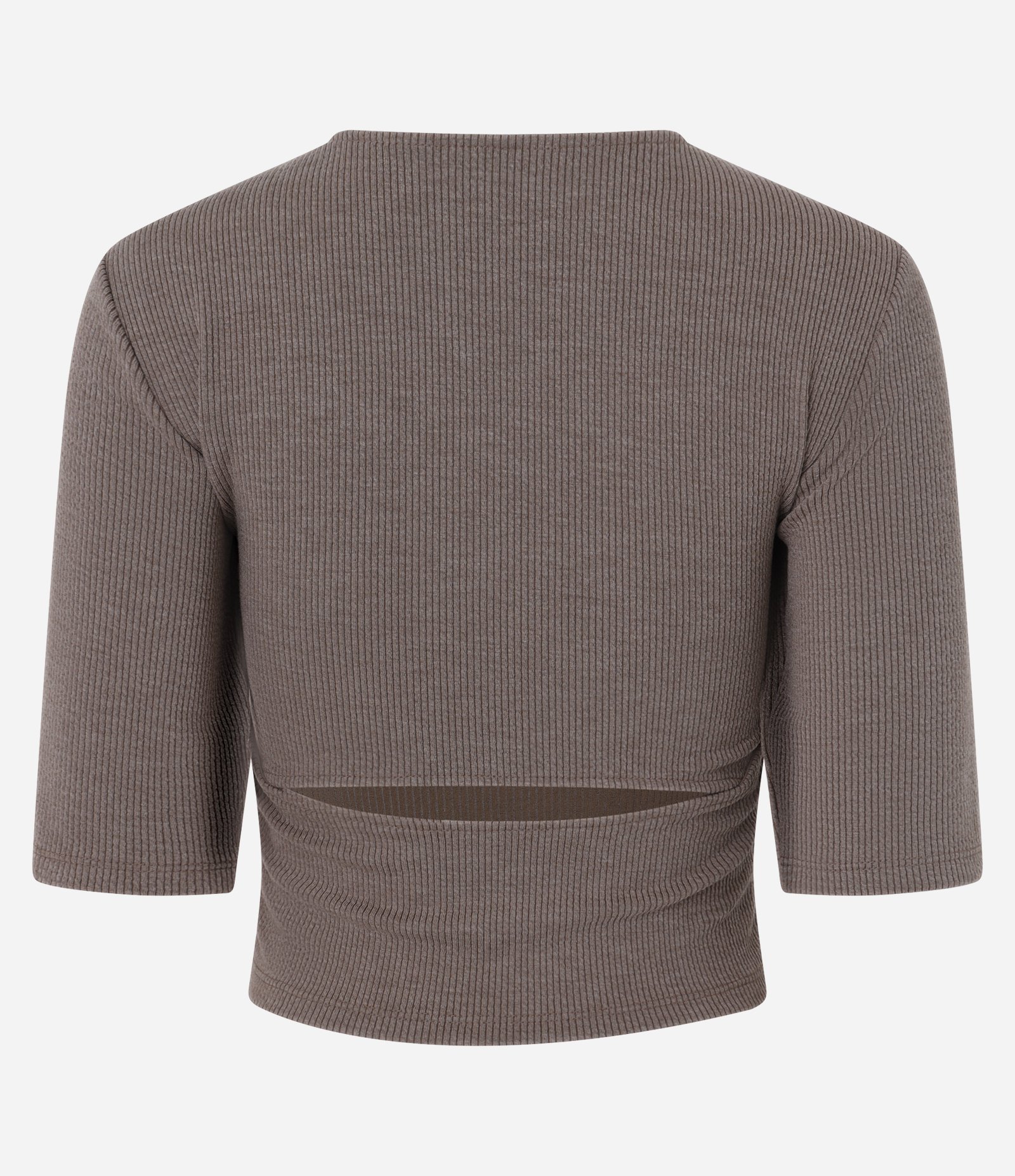 Blusa Cropped Anarruga com Recorte Vazado nas Costas Marrom 6