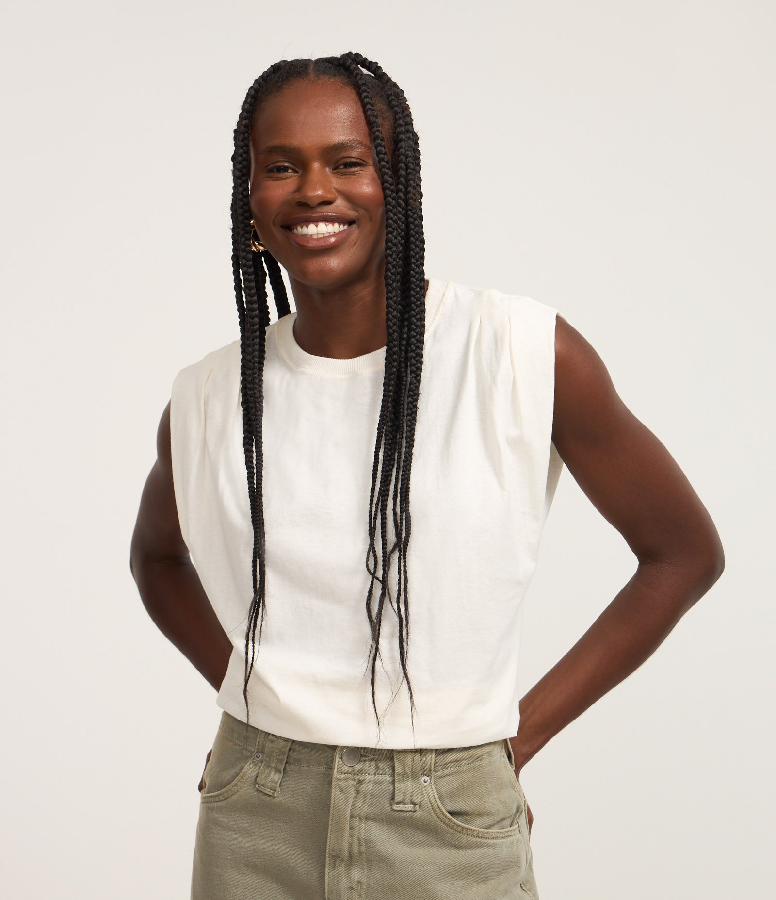 Blusa sem Manga em Algodão com Detalhe Franzido no Ombro Off White 1