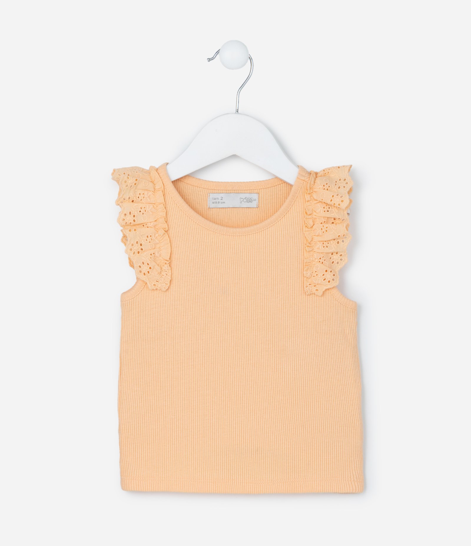 Regata Infantil em Ribana com Babado em Broderie - Tam 1 a 5 Anos Laranja 1