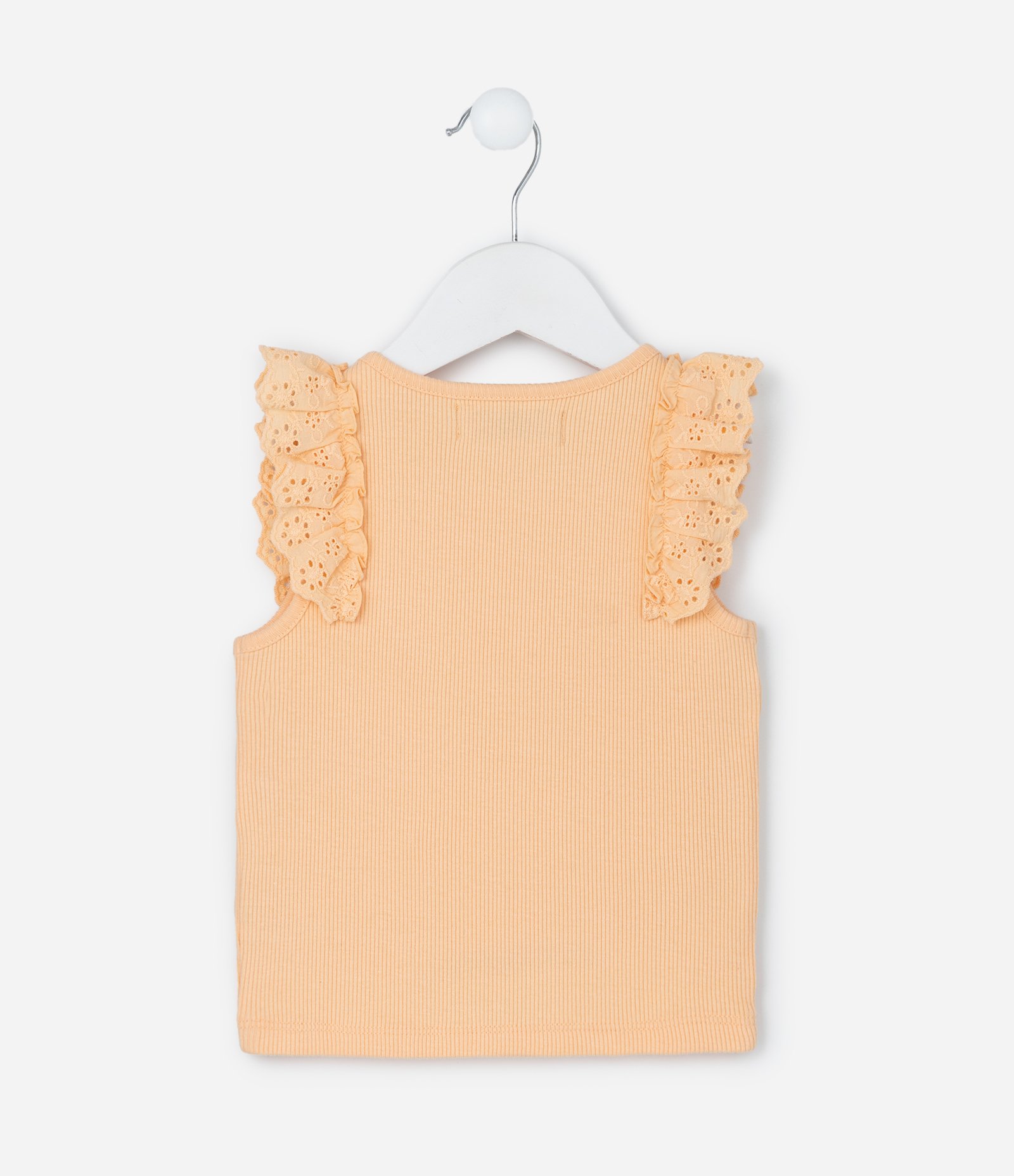 Regata Infantil em Ribana com Babado em Broderie - Tam 1 a 5 Anos Laranja 2