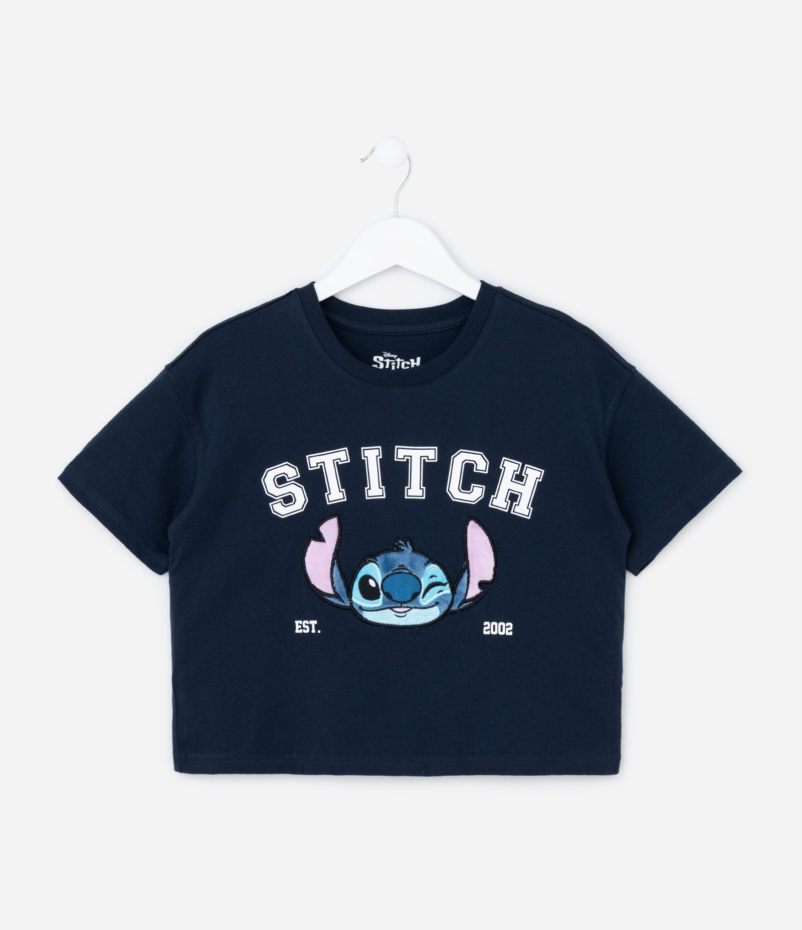 Camiseta Curta Infantil com Bordado do Stitch - Tam 5 a 14 Anos Azul 2