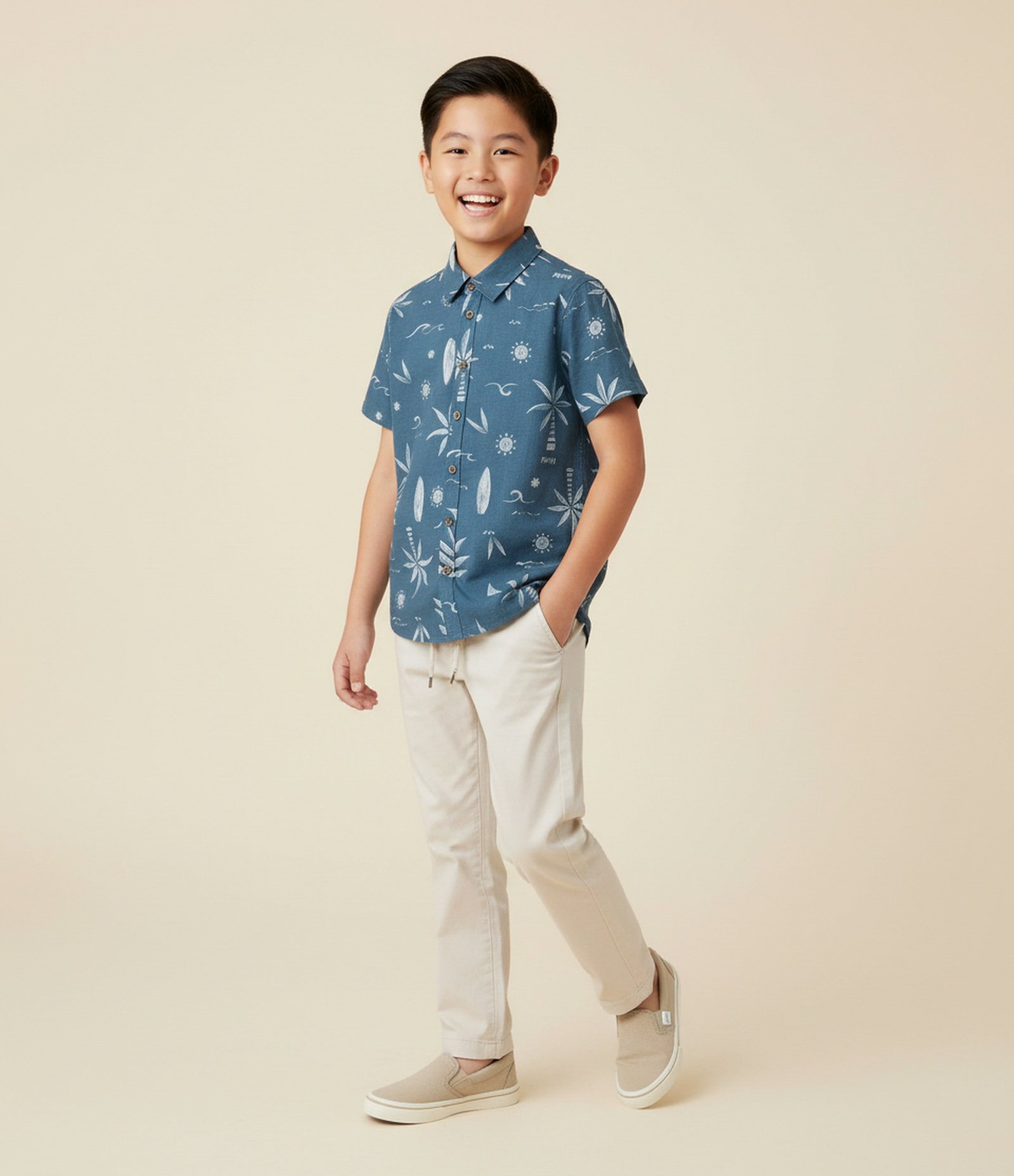 Camisa Infantil em Flanela com Estampa Tropical - Tam 5 a 14 Anos Azul 1