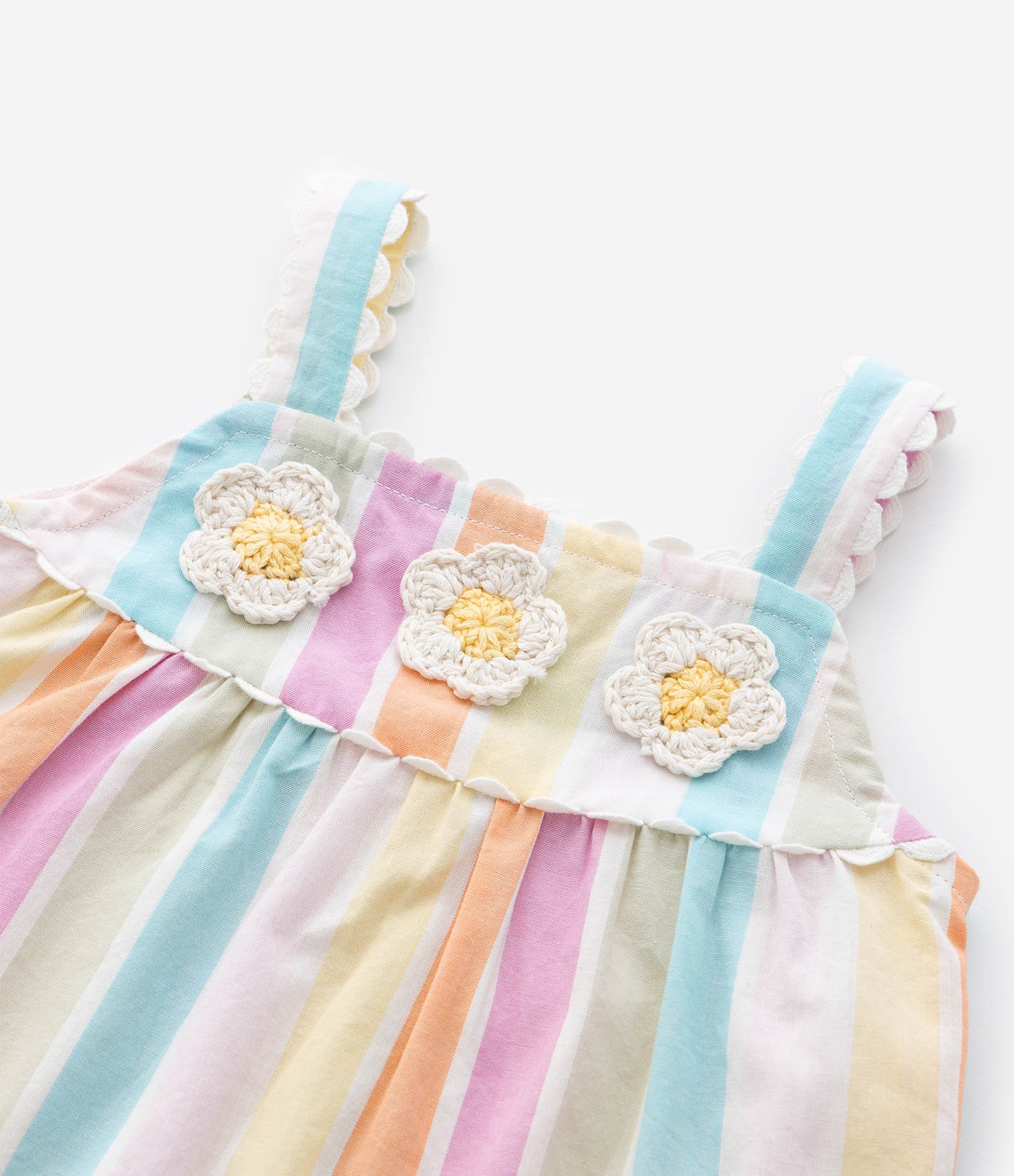 Conjunto Infantil de Listras com Aplicações de Crochê na Blusa - Tam 1 a 5 Anos Multicores 10