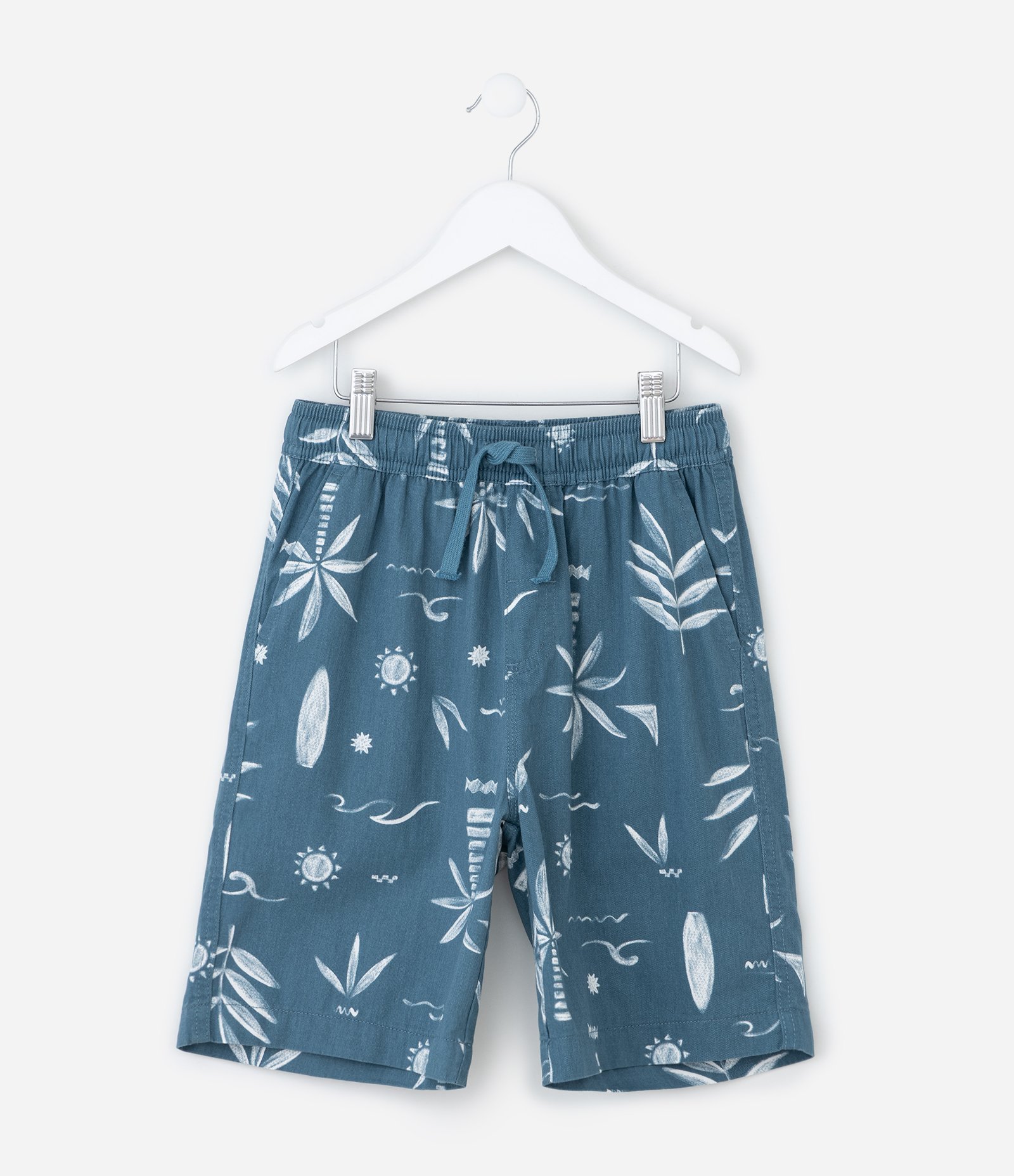 Bermuda Infantil em Sarja com Estampa Tropical - Tam 5 a 14 Anos Azul 1