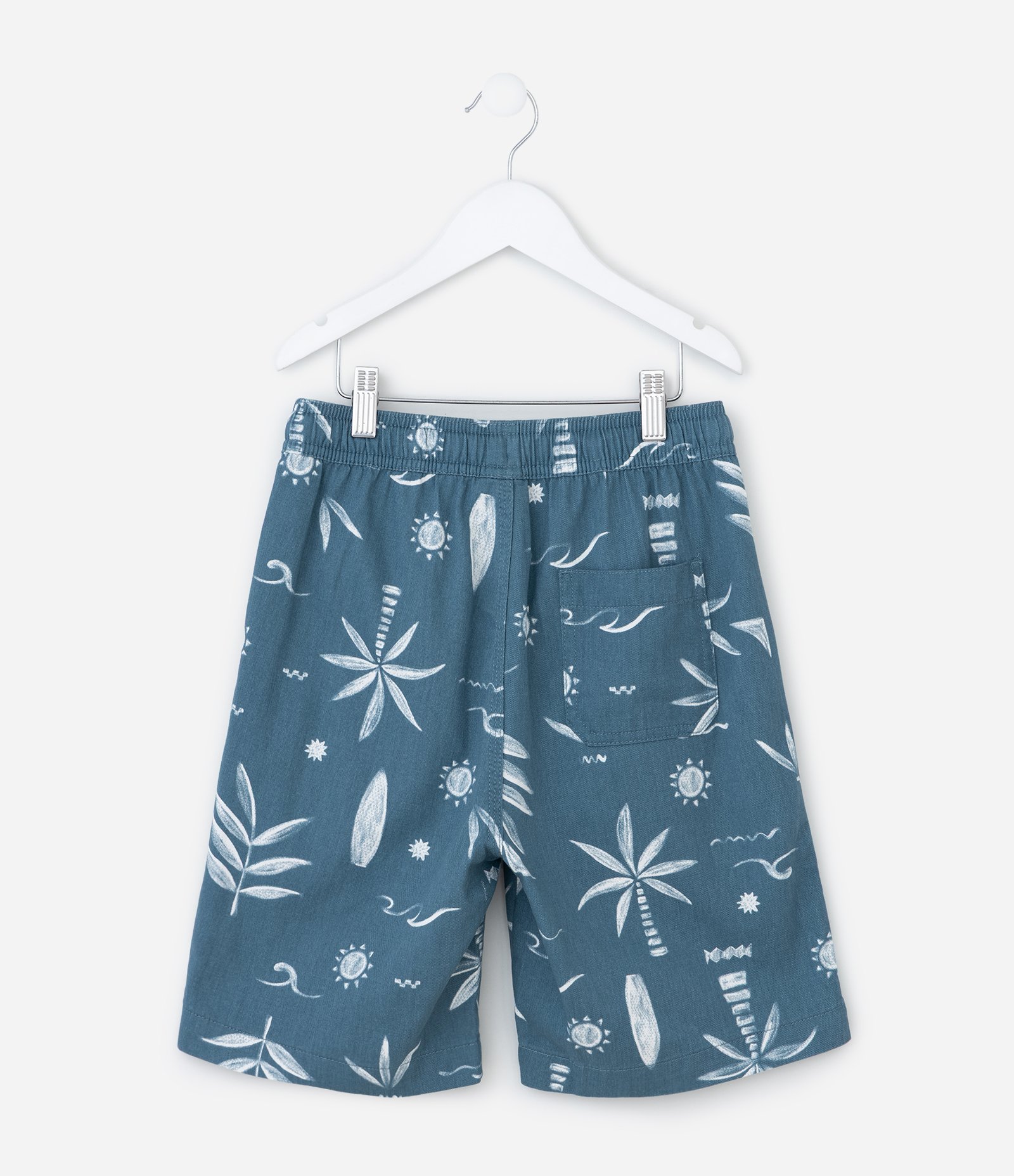 Bermuda Infantil em Sarja com Estampa Tropical - Tam 5 a 14 Anos Azul 2