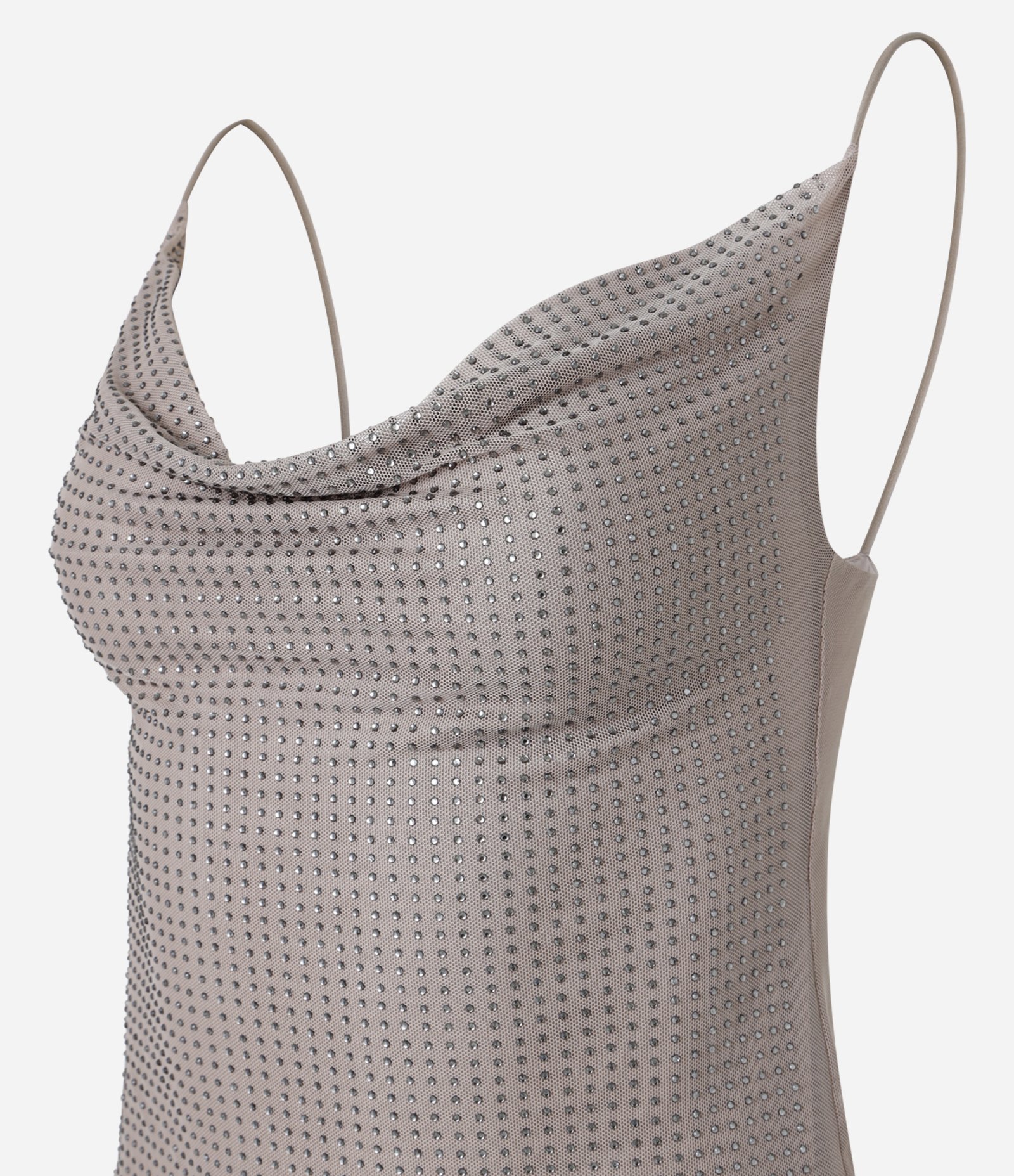 Blusa em Tule Metalizado com Decote Degagê e Alças Finas Marrom 7