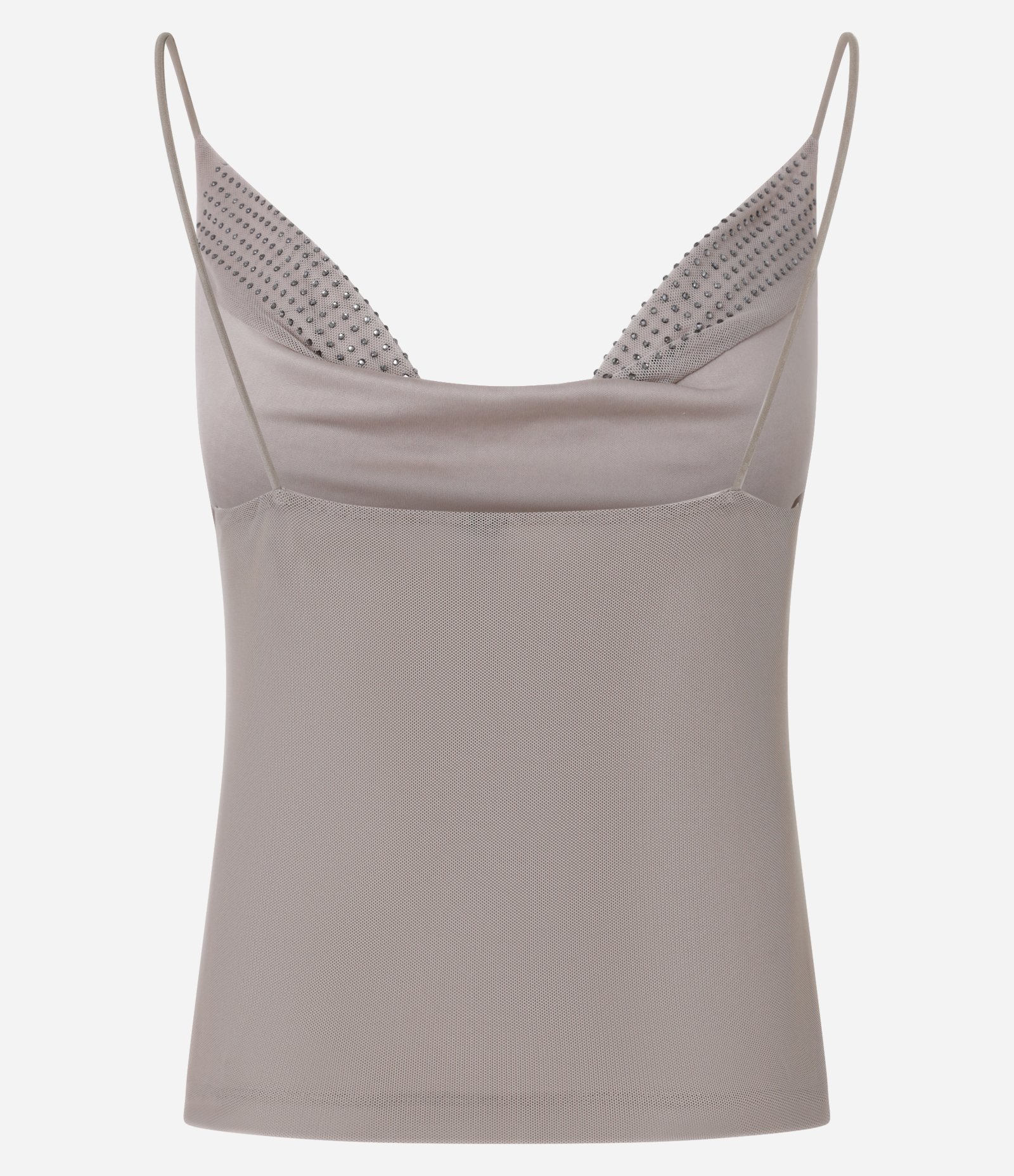 Blusa em Tule Metalizado com Decote Degagê e Alças Finas Marrom 8