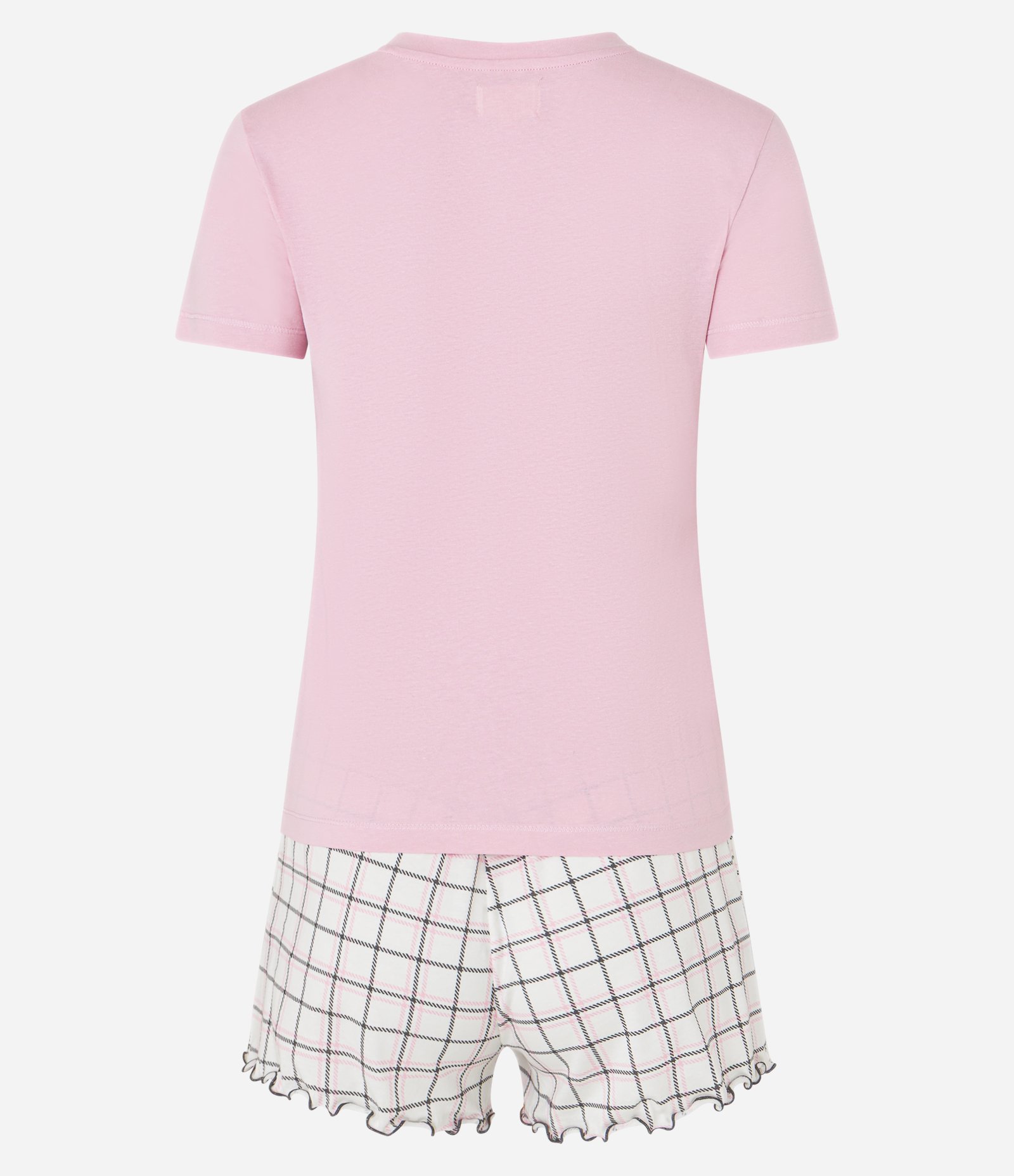 Pijama Short Doll em Algodão com Estampa Doguinho e Short Xadrez Rosa 5