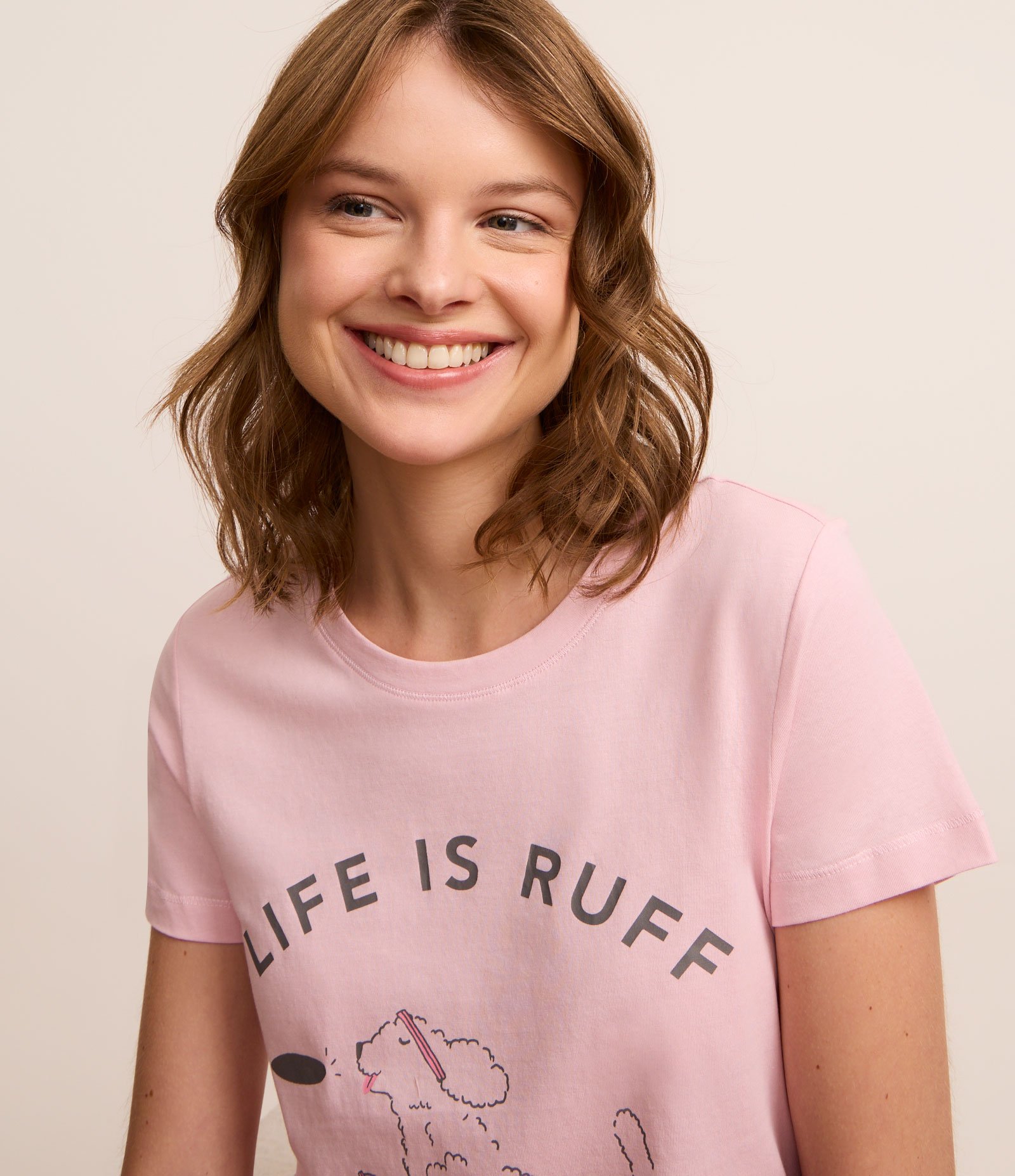 Pijama Short Doll em Algodão com Estampa Doguinho e Short Xadrez Rosa 2