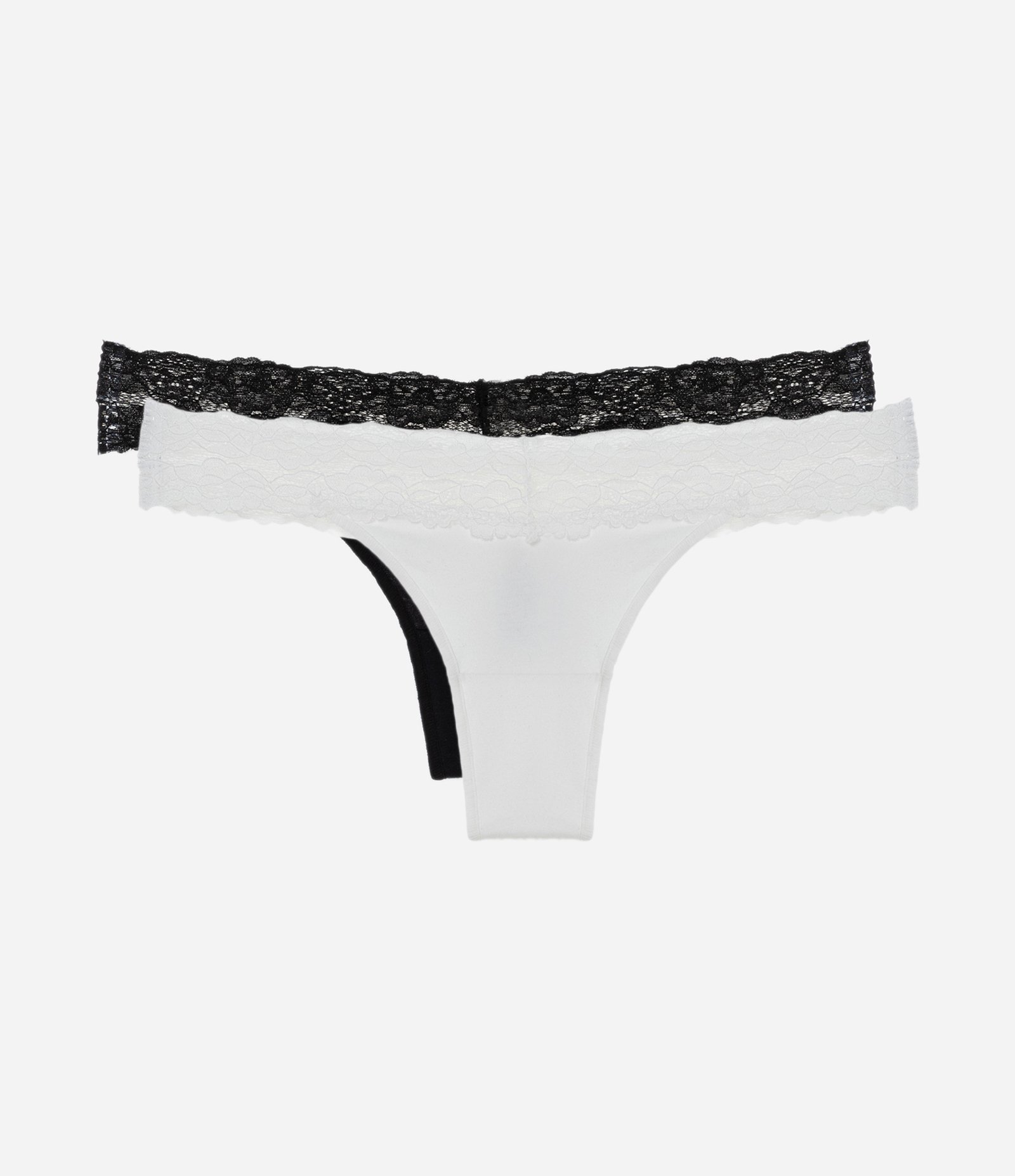 Kit 02 Calcinhas Biquíni Fio em Algodão com Renda no Cós Branco/ Preto 1