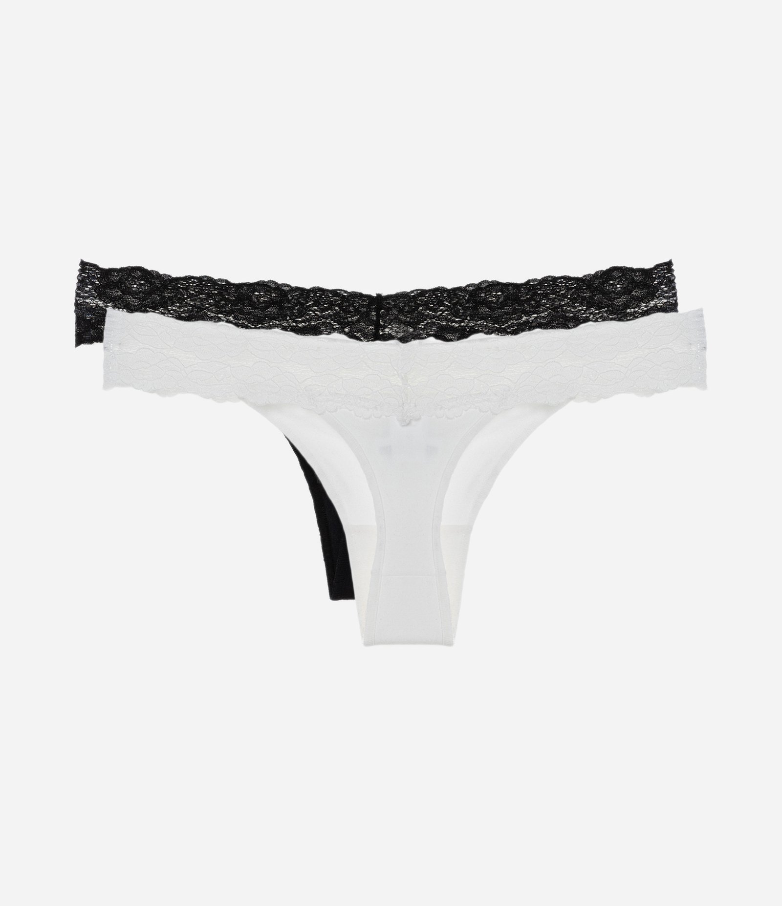 Kit 02 Calcinhas Biquíni Fio em Algodão com Renda no Cós Branco/ Preto 2