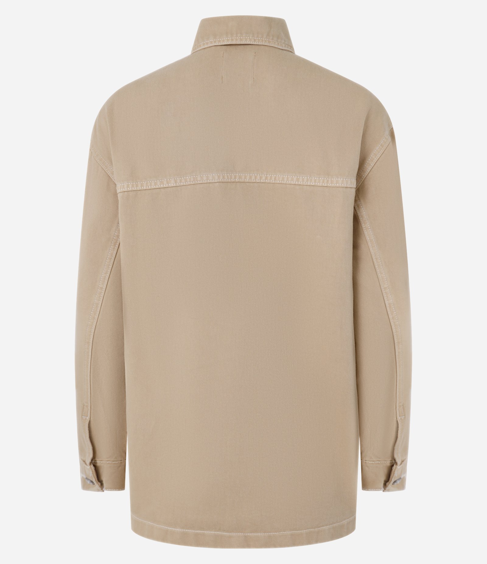 Camisa Overshirt em Sarja com Algodão Agroecológico e Pespontos Contrastantes Bege 8