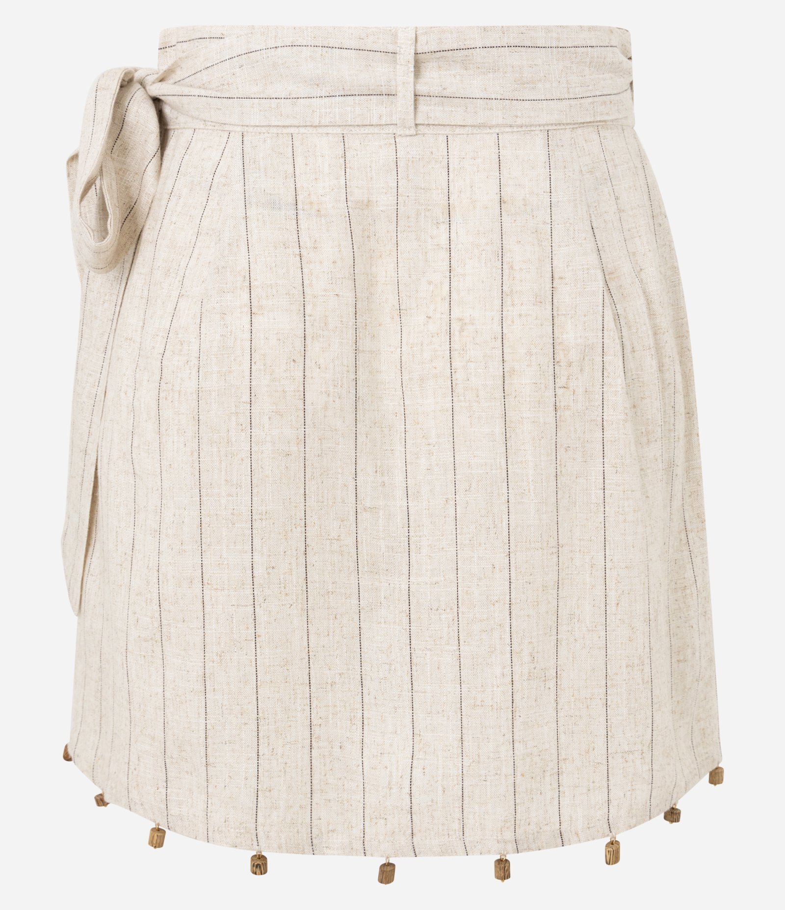 Saída de Praia Saia Transpassada com Linho e Miçangas de Madeira Bege 6