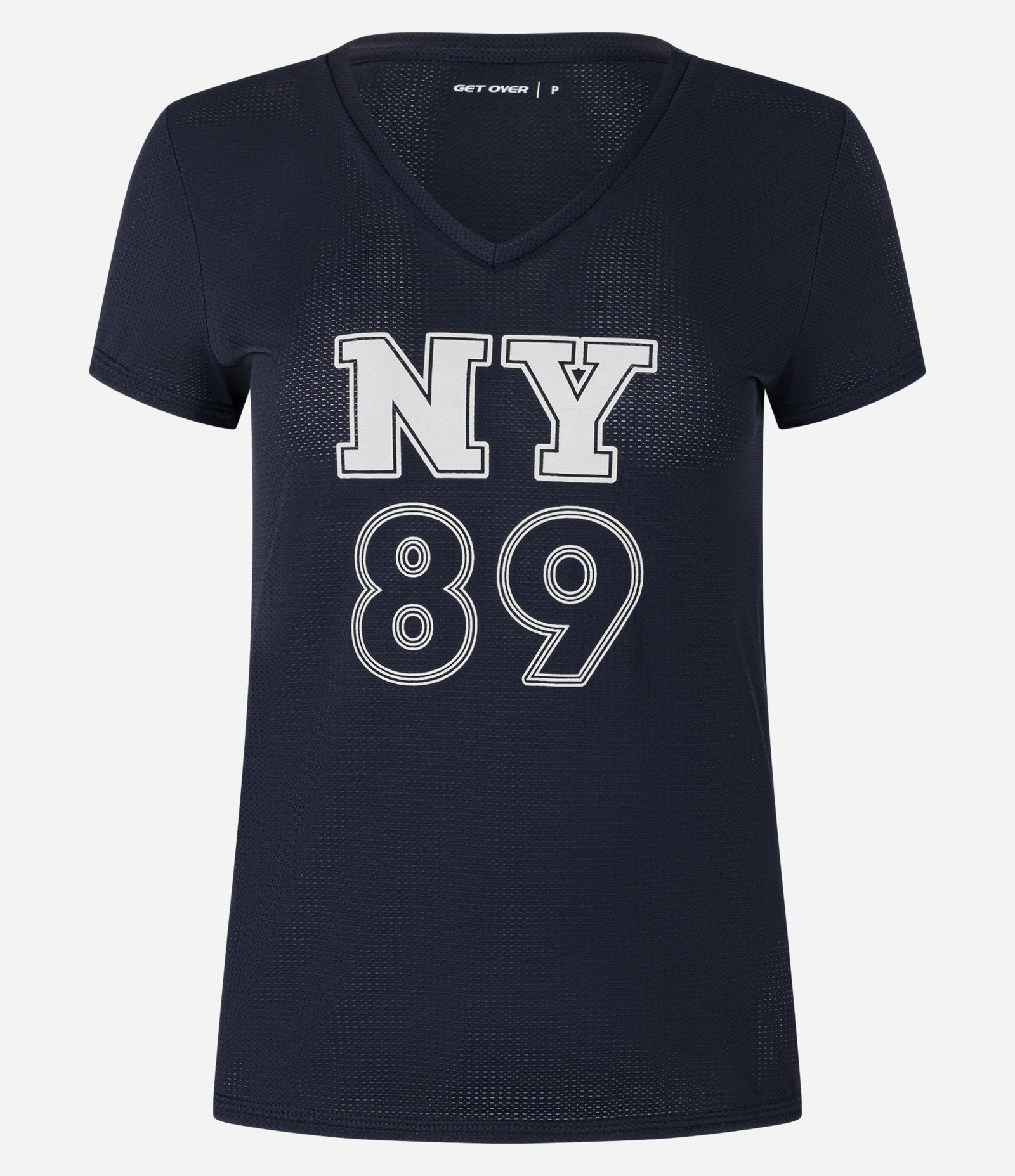 Camiseta Esportiva em Microfibra Texturizada com Gola V e Estampa NY 89 Preto 3