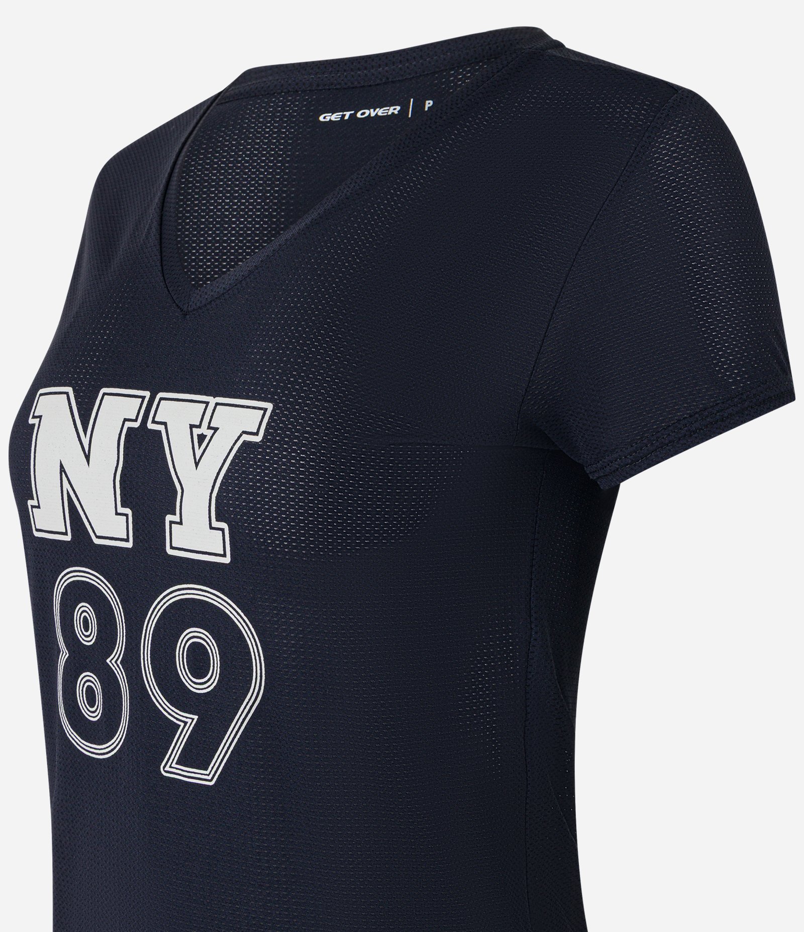 Camiseta Esportiva em Microfibra Texturizada com Gola V e Estampa NY 89 Preto 4