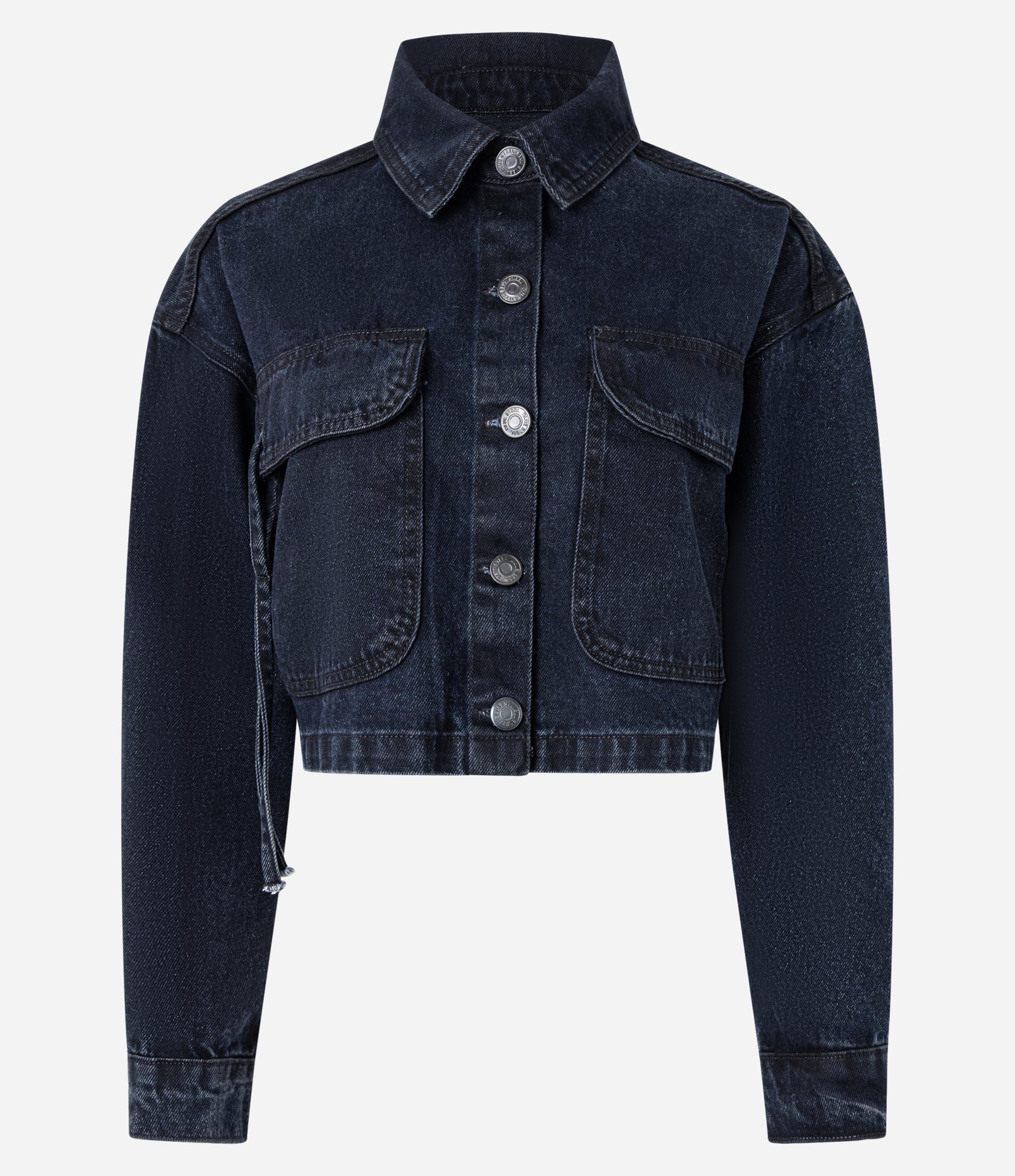 Jaqueta Curta em Jeans com Bolso Cargo Azul 1
